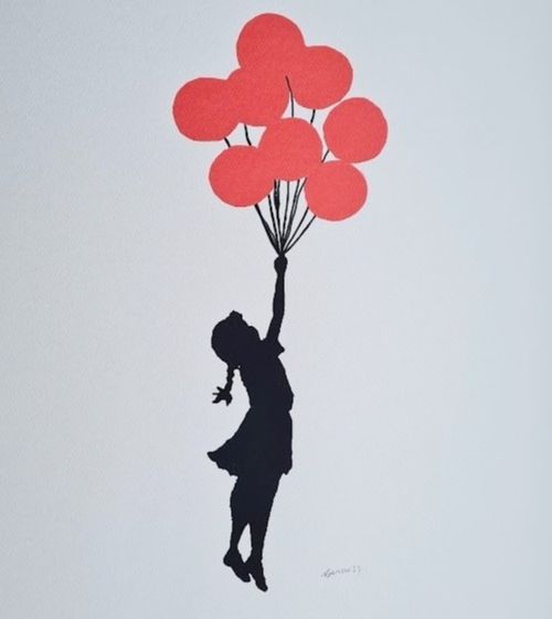 Banksy Flying Balloon Girl 70 X 50 Cm Litografia Limitata #50/150 photo furniture