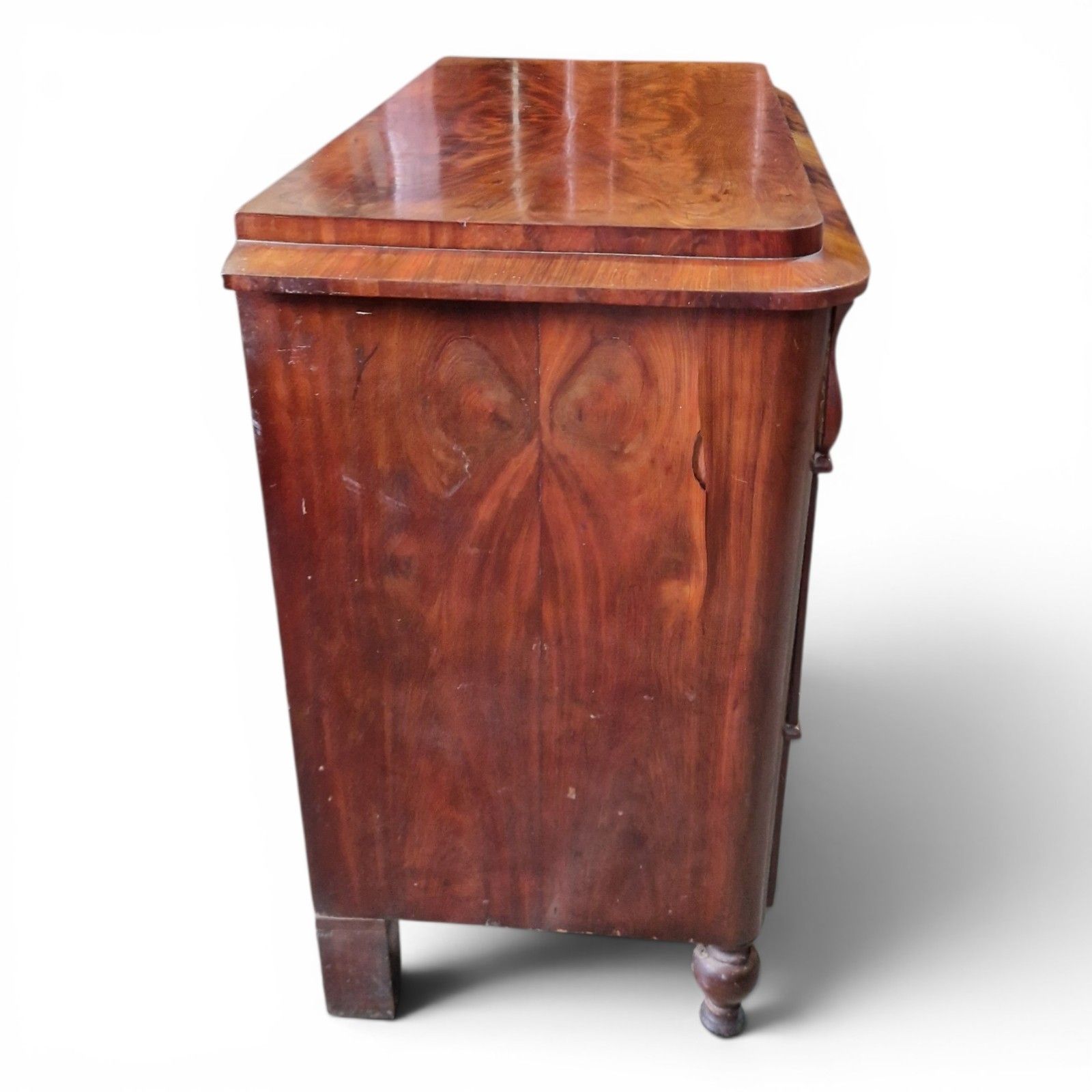 photo buy Antique Continental Flame Mahogany Chest Of 3 Drawers Biedermeier Style