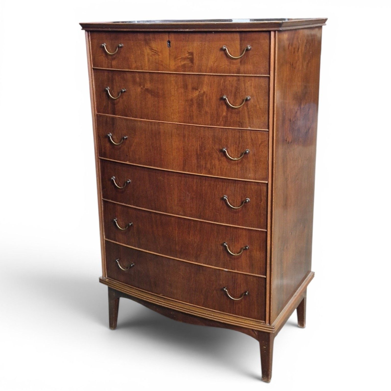 Mid Century Bow Front Chest Of 6 Drawers Tallboy Tall Chest Vintage Retro