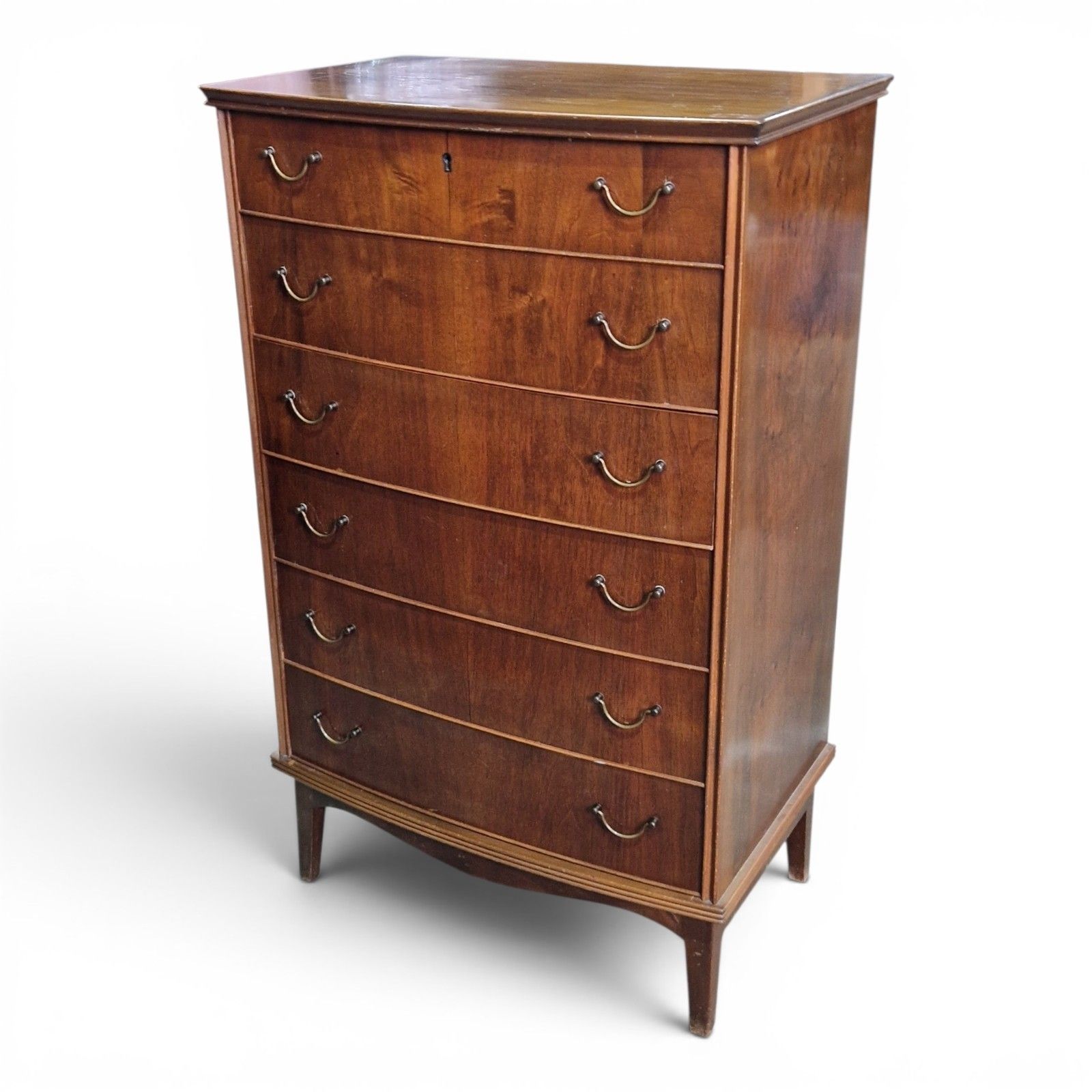 Mid Century Bow Front Chest Of 6 Drawers Tallboy Tall Chest Vintage Retro photo Furniture