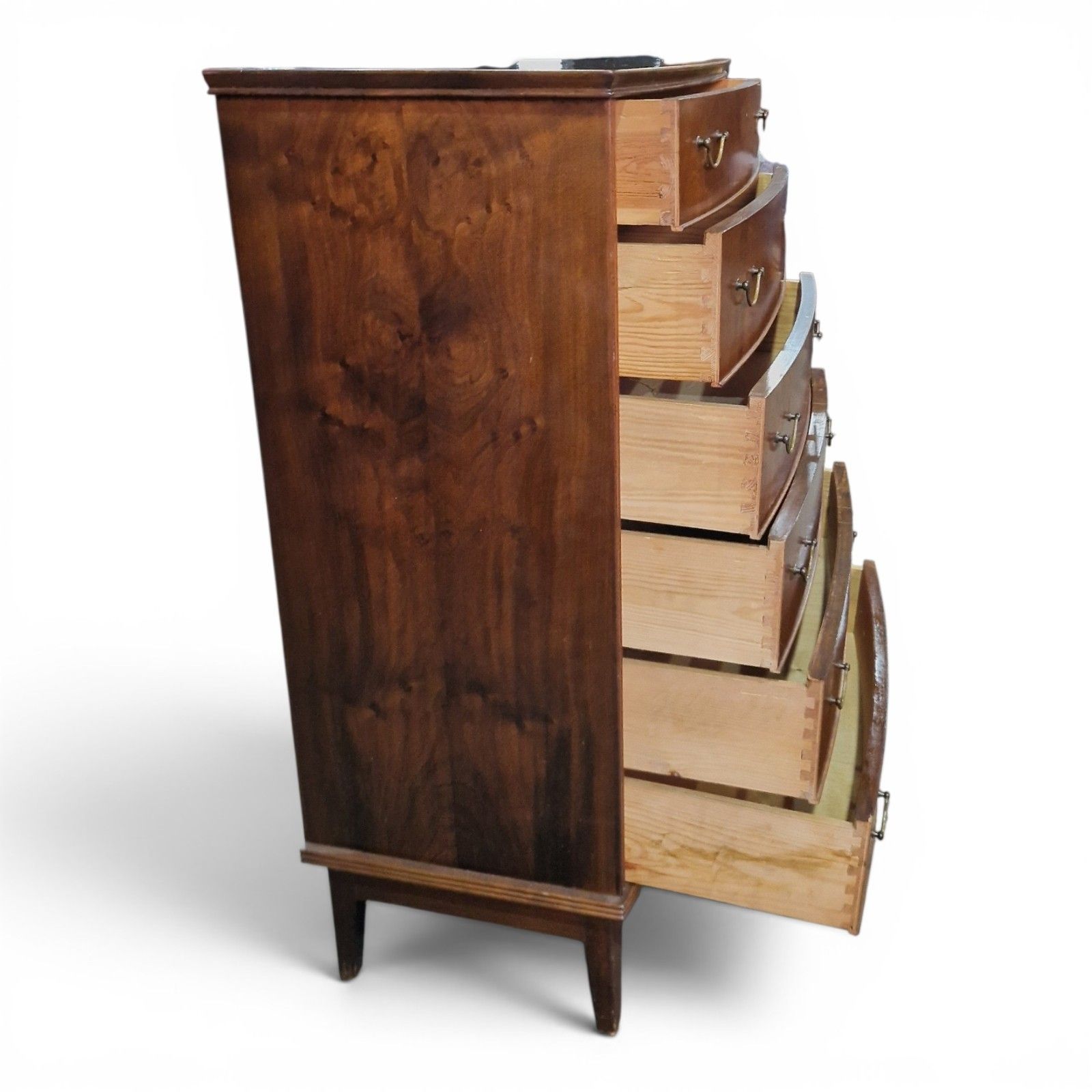 275.0 Mid Century Bow Front Chest Of 6 Drawers Tallboy Tall Chest Vintage Retro photo