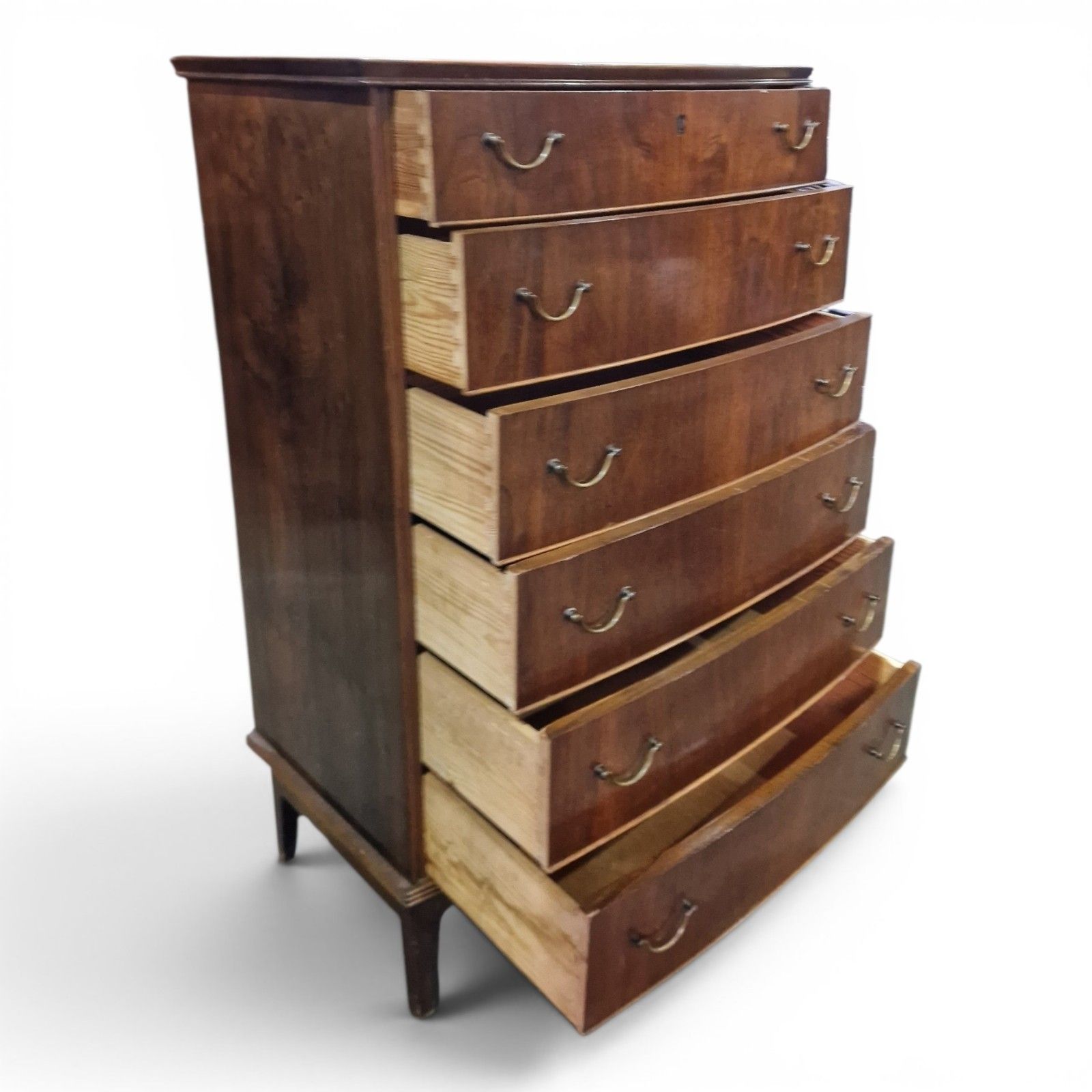 photo buy Mid Century Bow Front Chest Of 6 Drawers Tallboy Tall Chest Vintage Retro