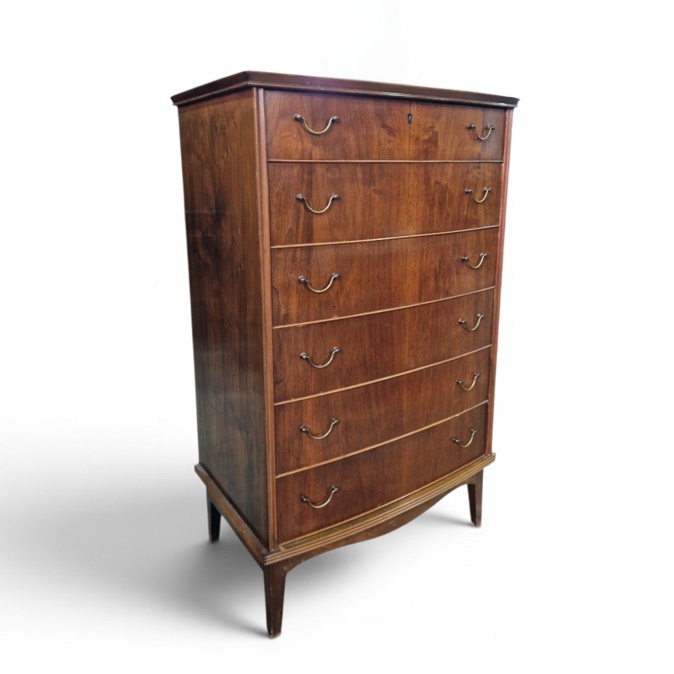 photo vintage Mid Century Bow Front Chest Of 6 Drawers Tallboy Tall Chest Vintage Retro