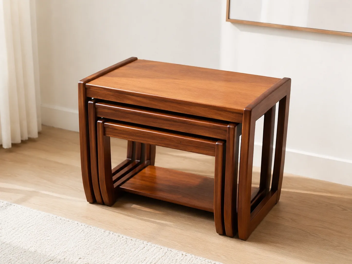 Vintage Teak Nest Of Tables | Mid Century Wooden Side Tables Set | Retro 3pc photo for sale