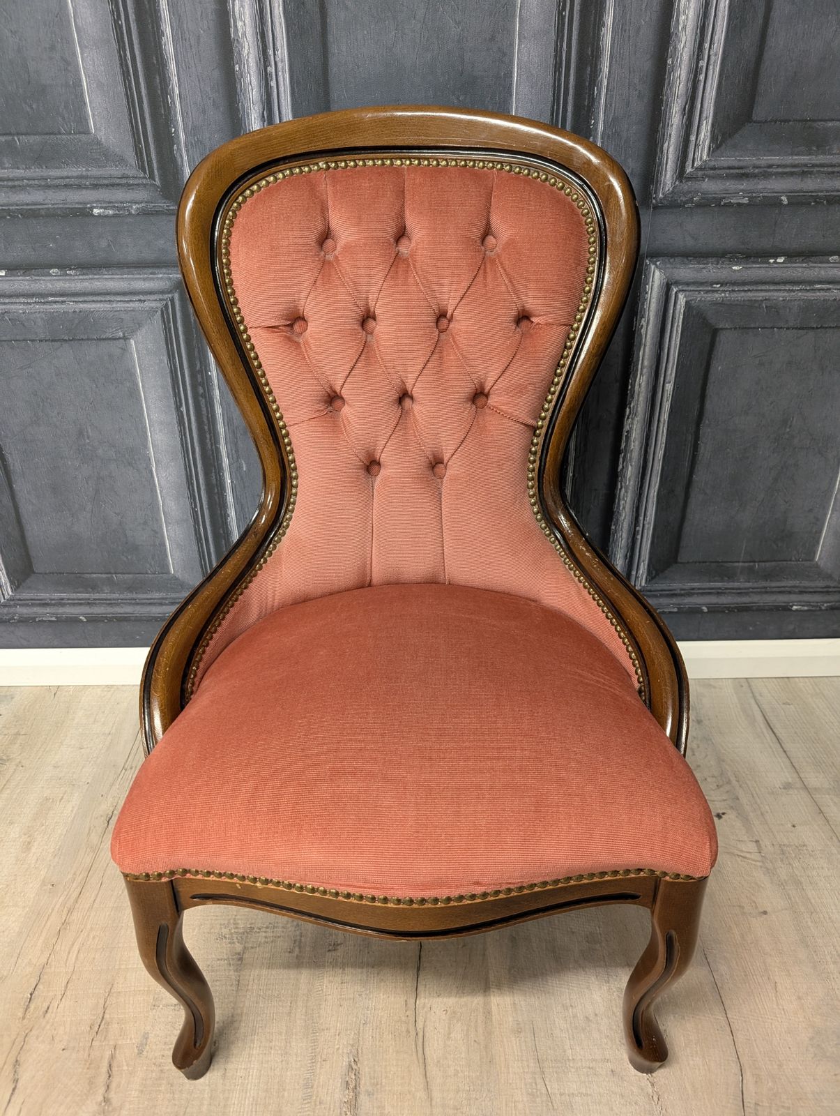 Victorian Mahogany Spoon Back Ladies Chair, Deep Buttoned Pink Upholstery, Circa 1870 photo furniture