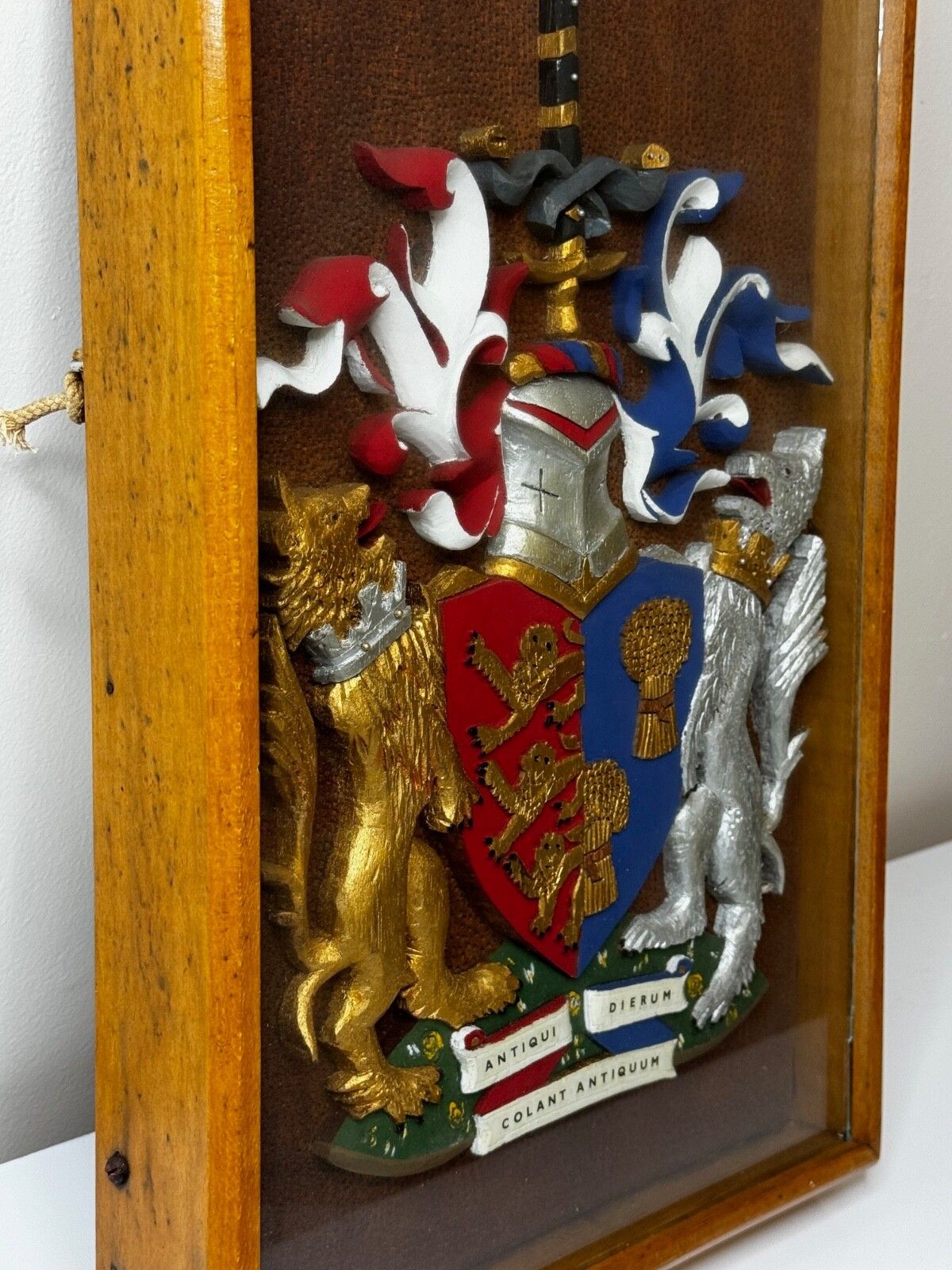 Heraldic Armorial Shire Coat Arms Of Chester Plaster Wall Sculpture In Case photo vintage