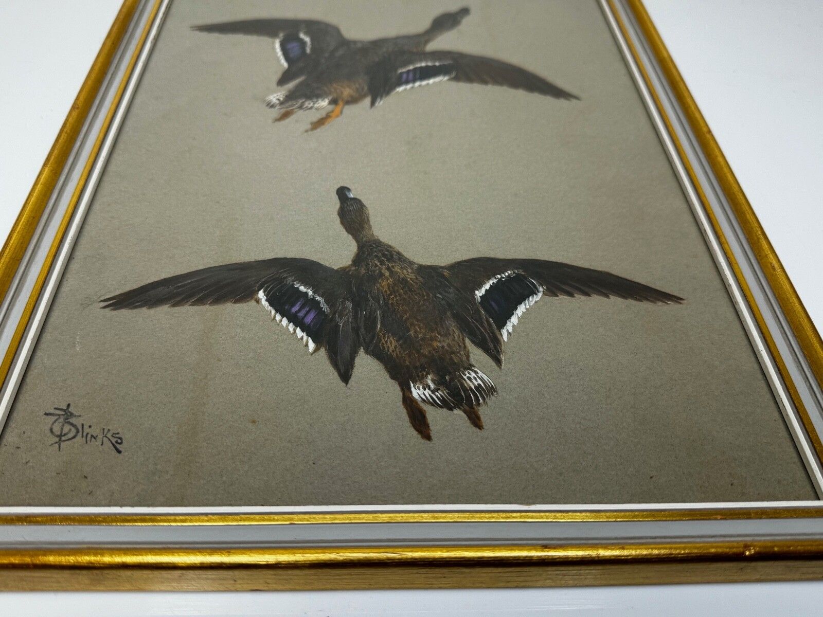 Victoriaans schilderij, jachtvogels, twee opvliegende eenden, Thomas Blinks photo buy