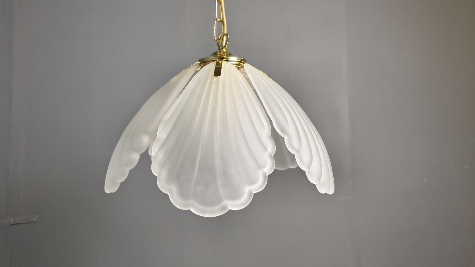 Lighting Vintage Italian Glass And Brass Chandelier, 1970s photo