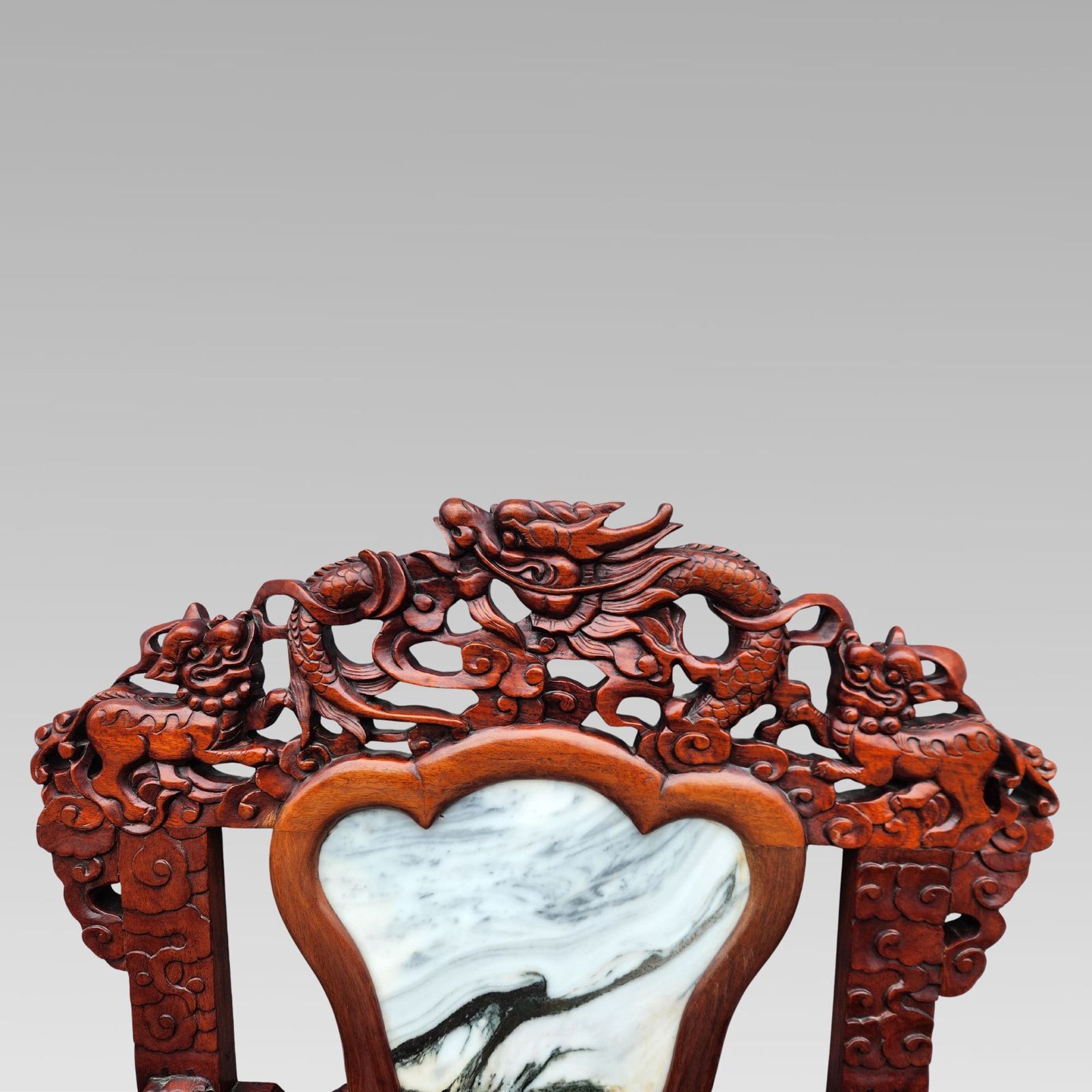 photo furniture Exceptional Chinese Dragon Oriental Hall Bench Or Settle Rosewood Suite, Dining Armchairs