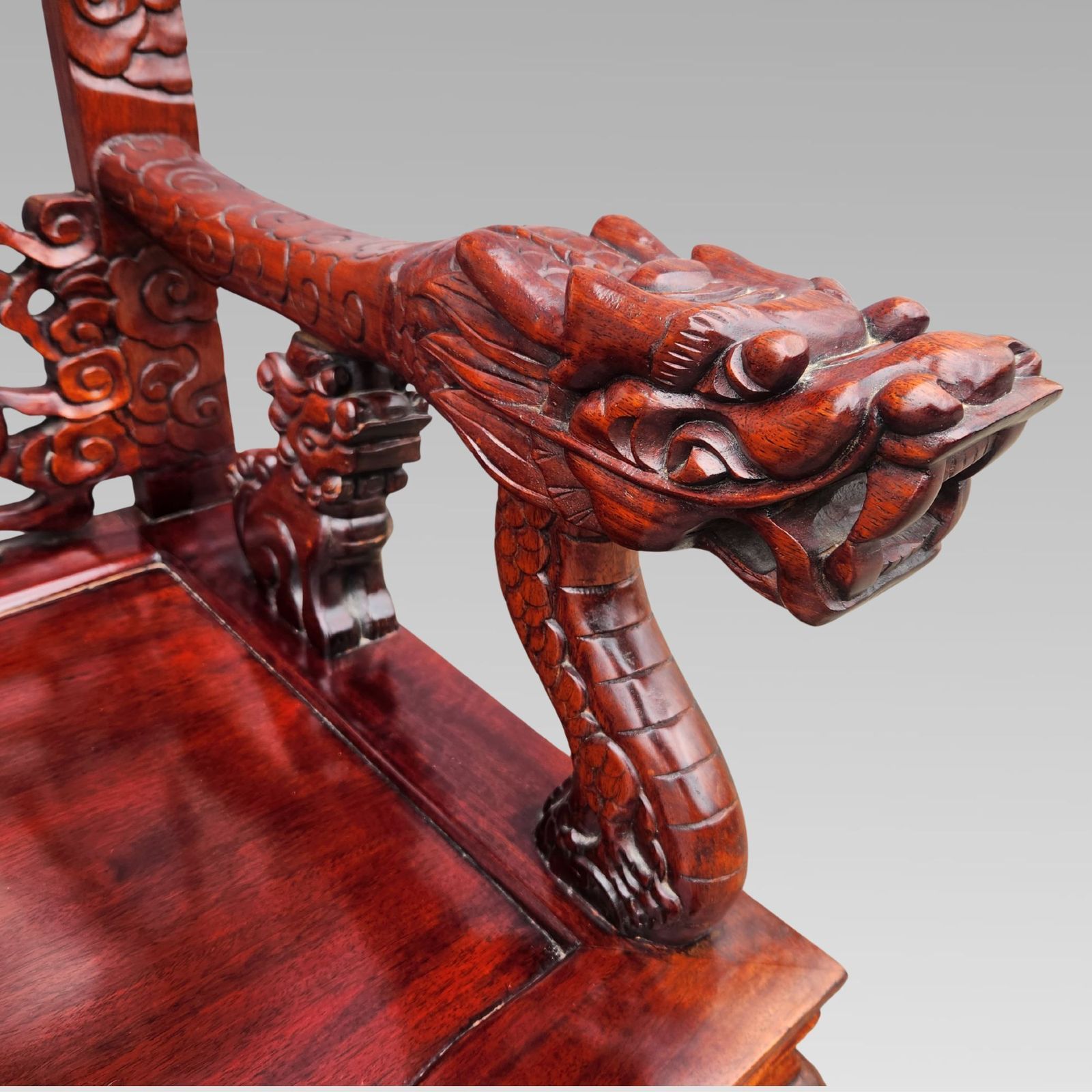 Furniture Exceptional Chinese Dragon Oriental Hall Bench Or Settle Rosewood Suite, Dining Armchairs photo