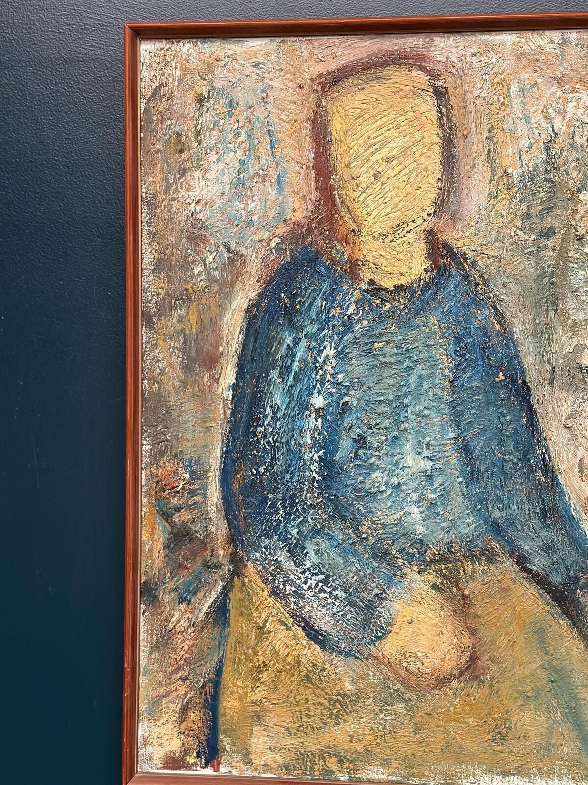 Original Swedish Oil On Canvas – “Kvinna I Blått” By Gösta Falck – Canvas 88 × 73 Cm (34.6" × 28.7") photo vinterior