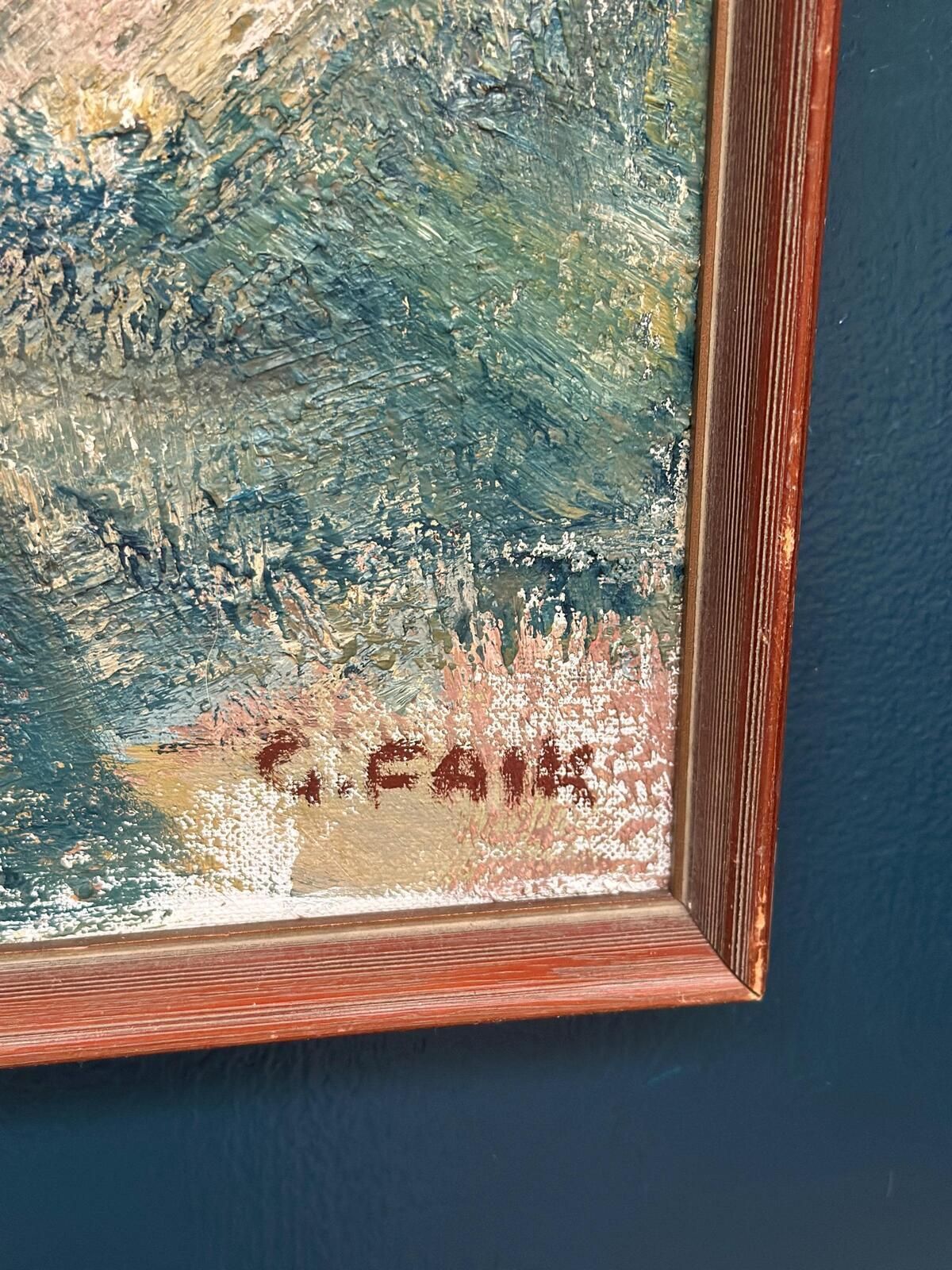 photo furniture Original Swedish Oil On Canvas – “Kvinna I Blått” By Gösta Falck – Canvas 88 × 73 Cm (34.6" × 28.7")