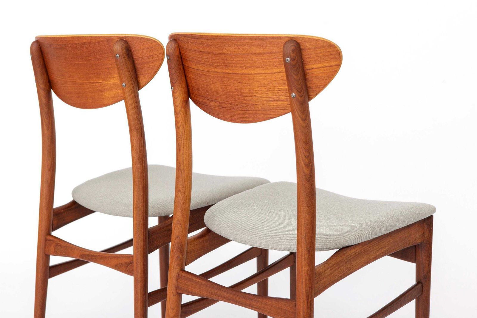 Vintage Danish Teak Dining Chairs, Set Of 4, 1960s Scandinavian Mid Century Chairs, Newly Upholstered Light Gray Seats, Denmark photo vintage