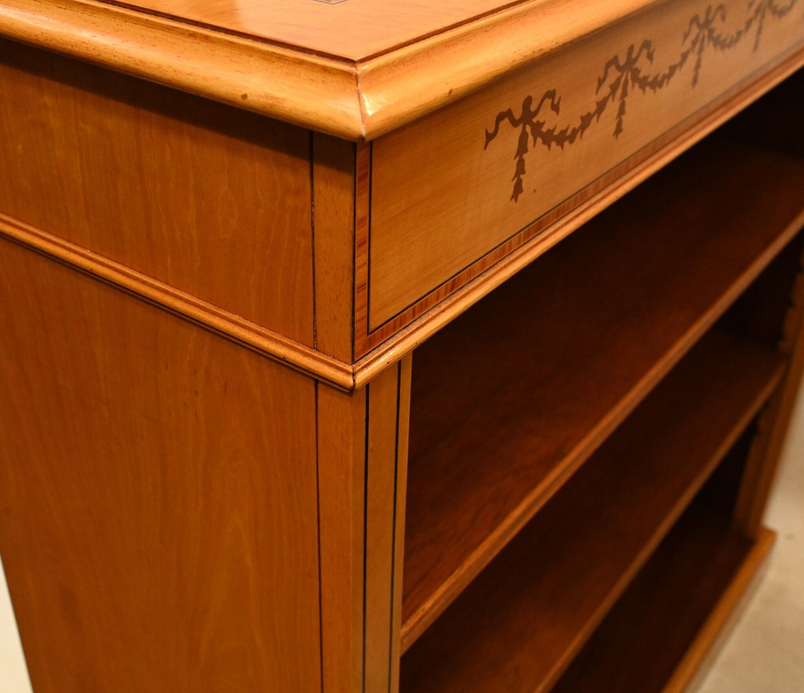 photo buy Regency Open Bookcase In Satinwood Sheraton Bookcases Bespoke