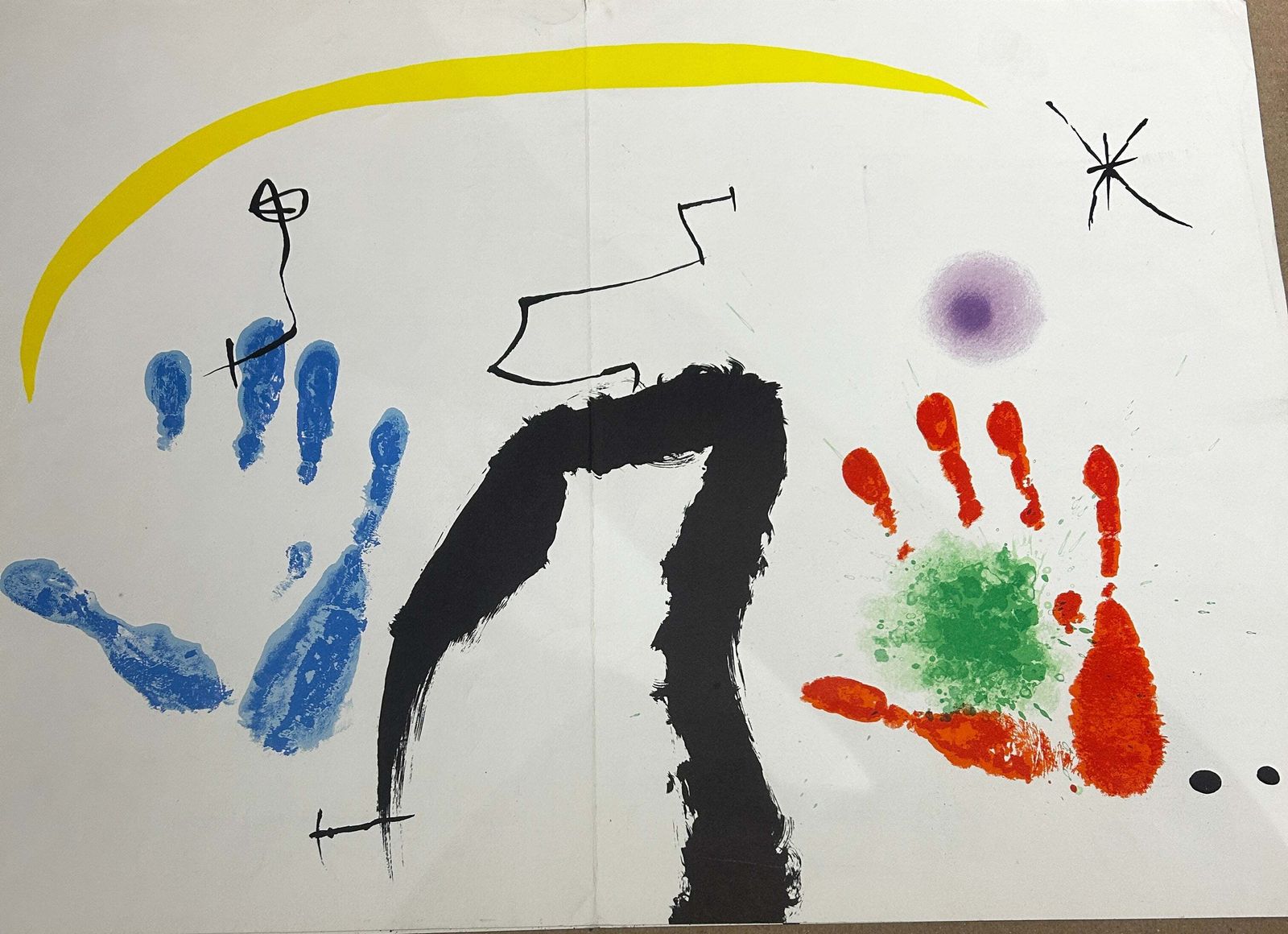 Miro, Jean. "Le Mains" Lithograph In Colours. Published In 1971