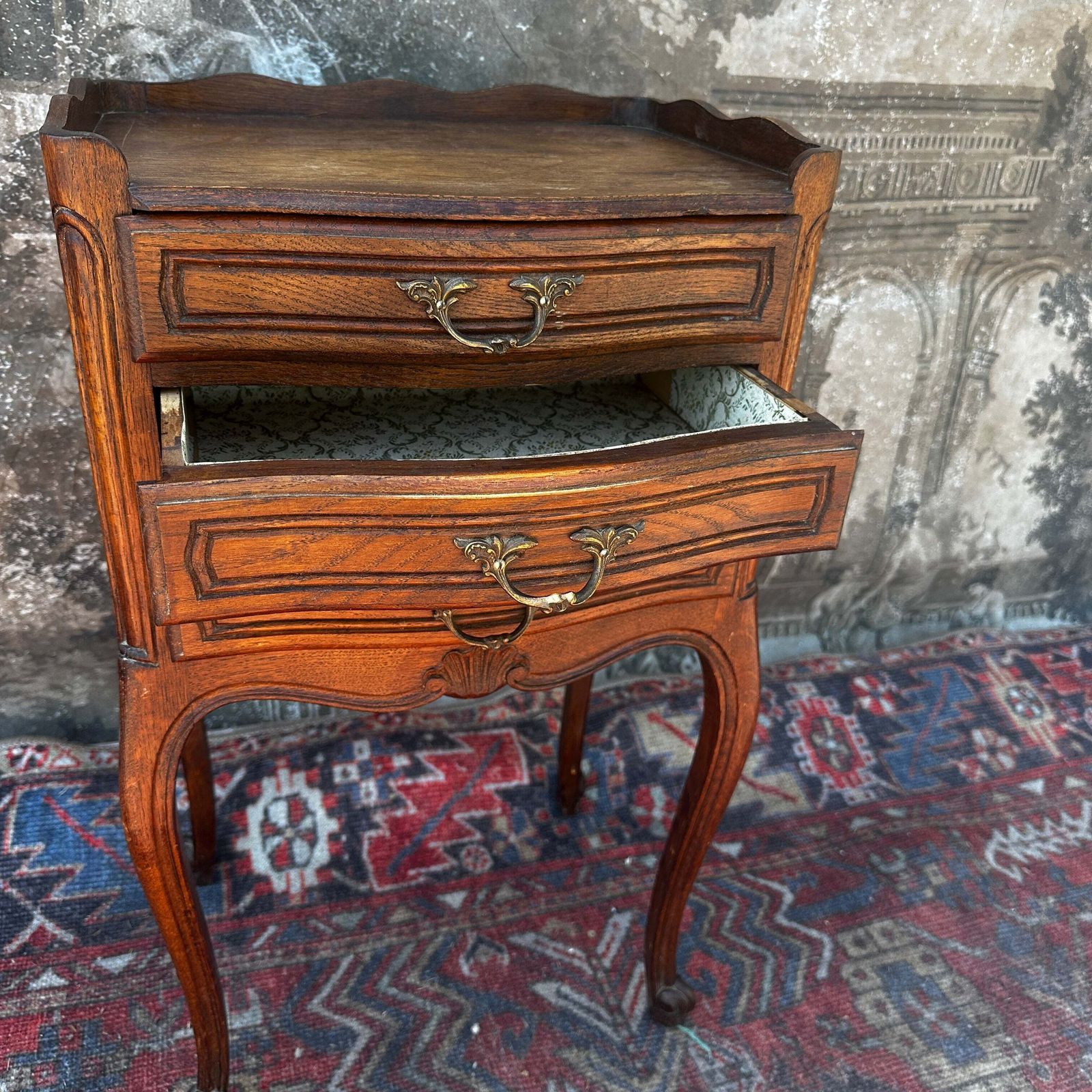 French Antique Louis XV Oak Nightstand With 3 Drawers photo Furniture