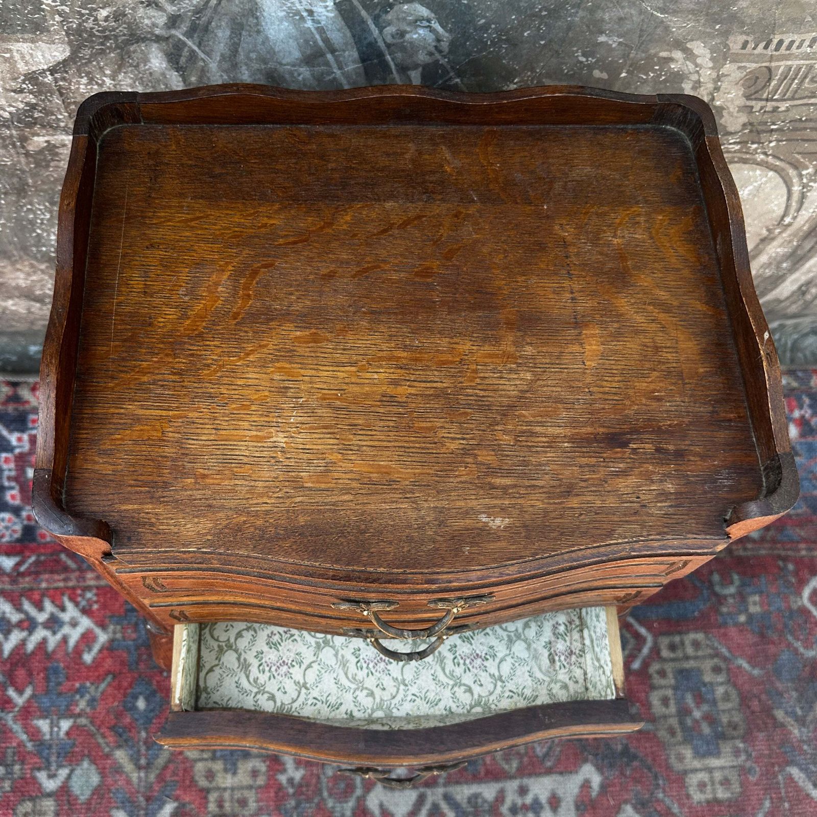 photo furniture French Antique Louis XV Oak Nightstand With 3 Drawers