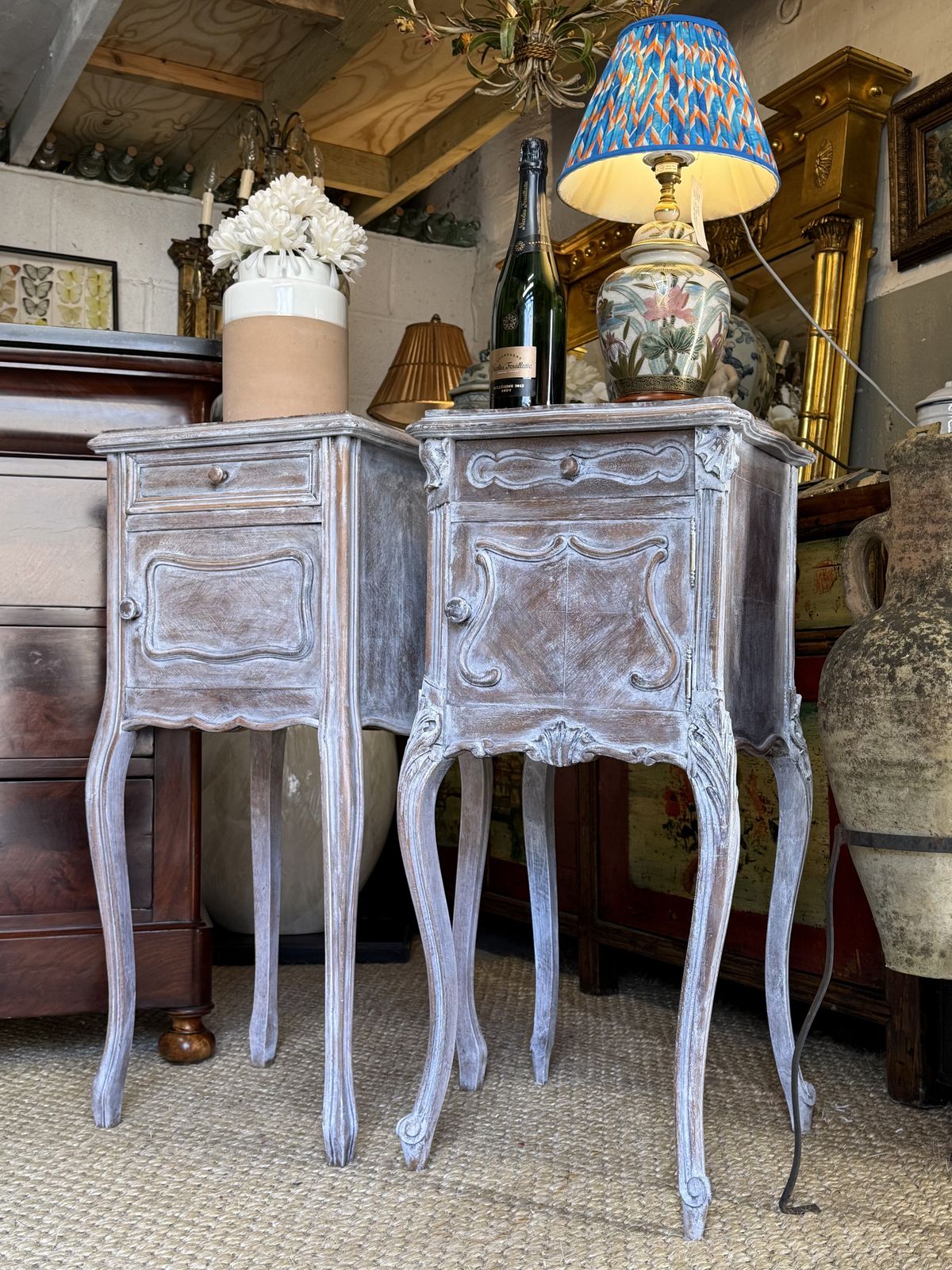 Pair Of French Antique Bedside Tables Marble Topped Side Cabinets photo furniture