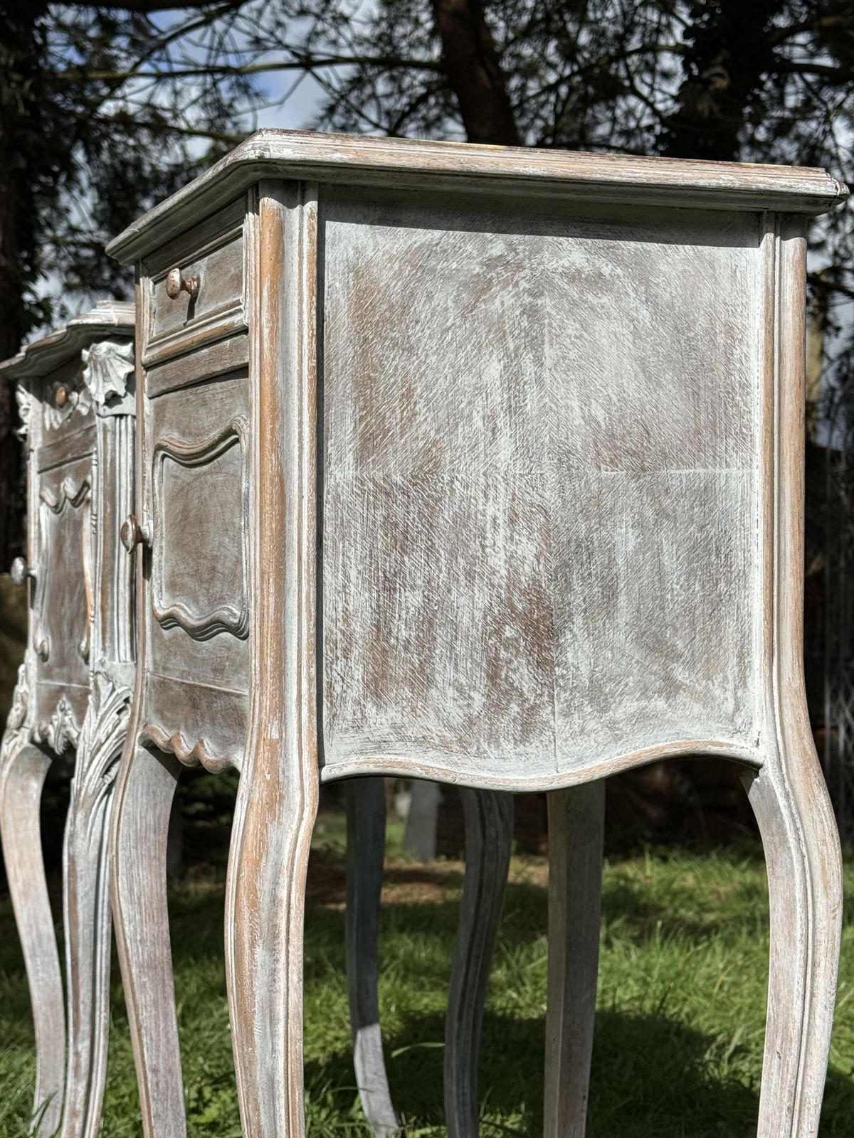 675.0 Pair Of French Antique Bedside Tables Marble Topped Side Cabinets photo