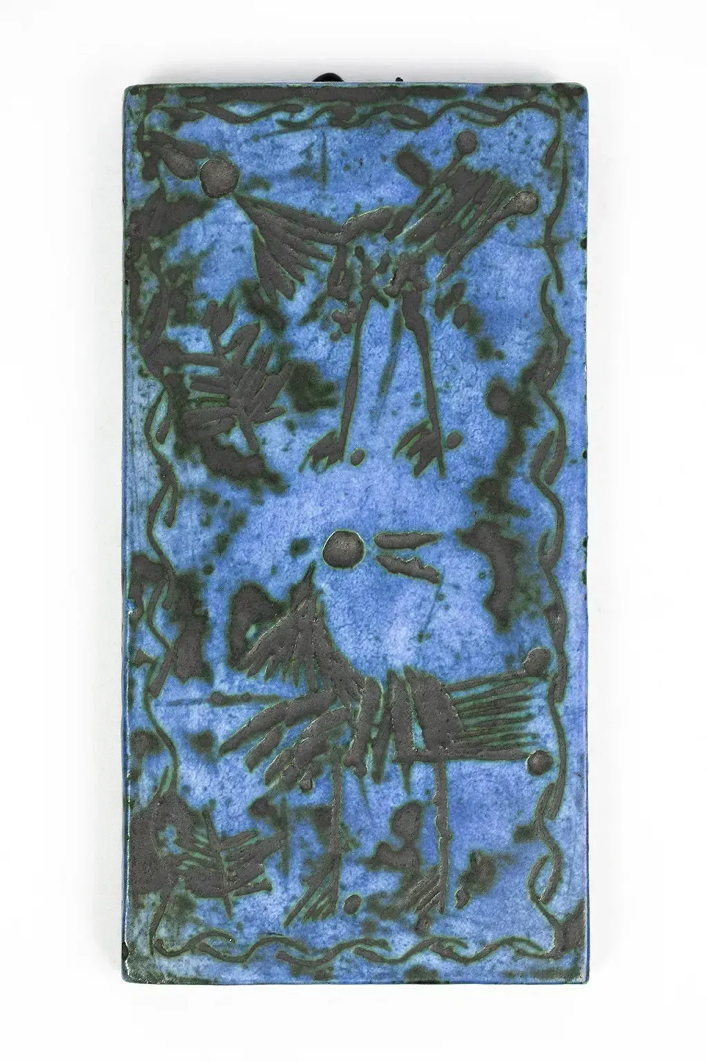 Decorative Enameled Earthenware Plaque — Jacques Blin — Fantastic Bestiary, Scarred Decoration, Cloudy Blue And Green Enamel photo Art