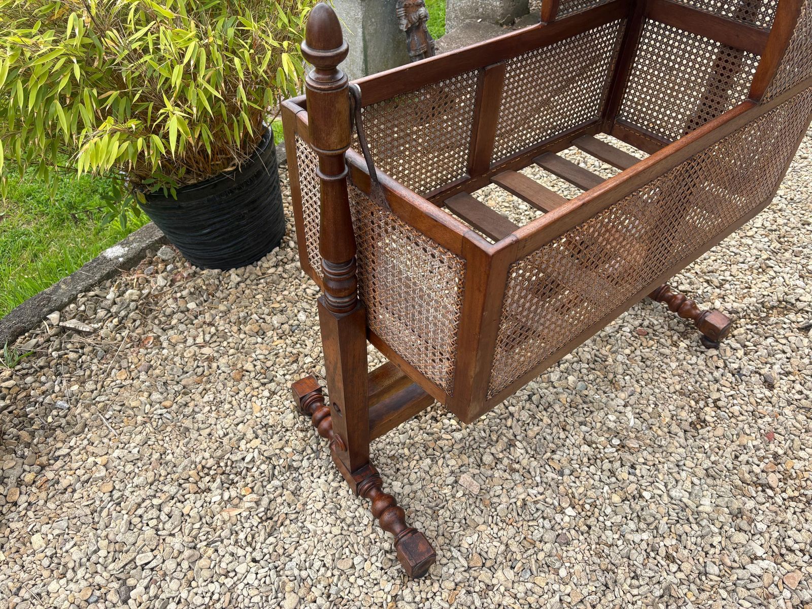 Antique William IV Mahogany And Rattan Rocking Crib. photo for sale
