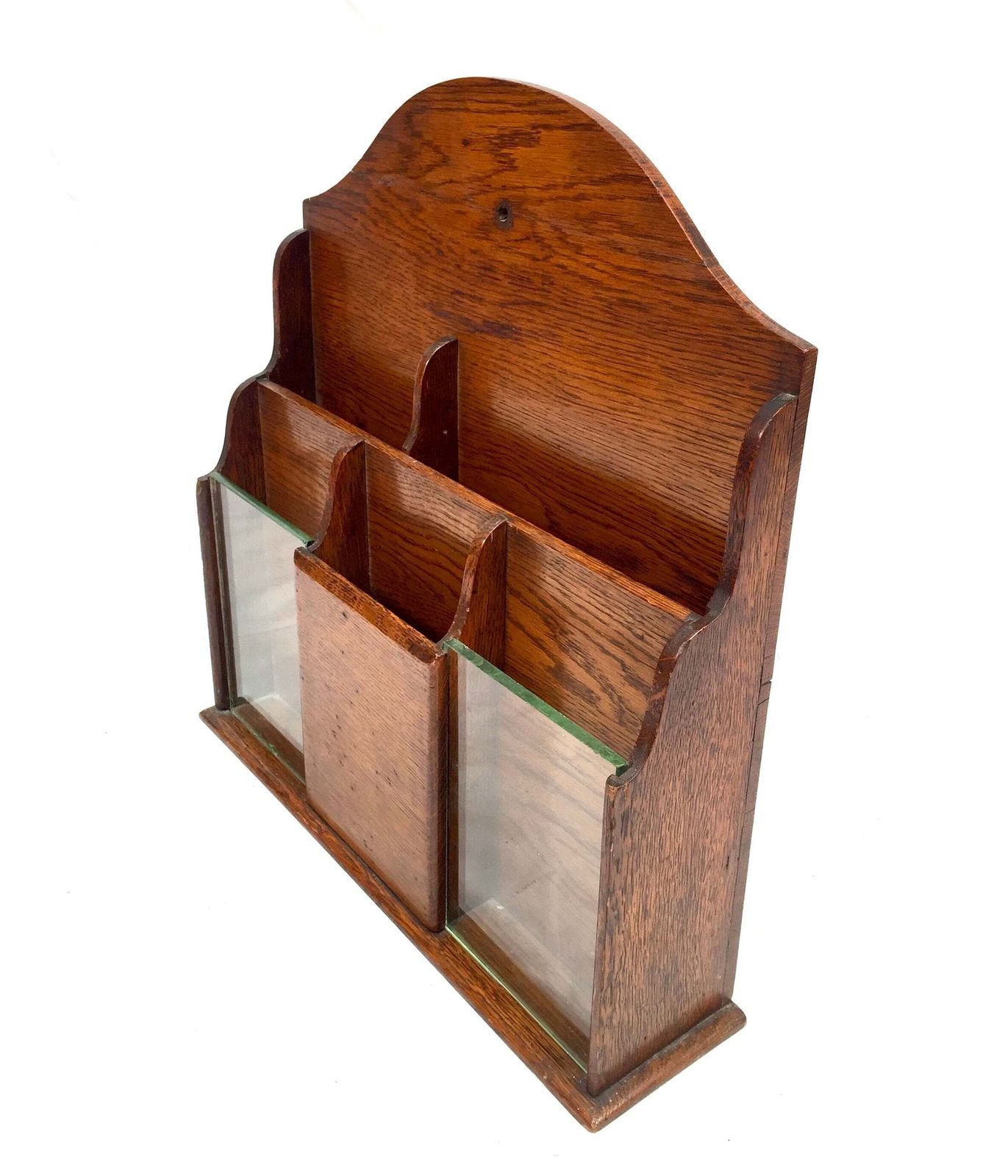 Antique Wooden Oak & Glass Tabletop Stationery Holder / Hotel Leaflet Rack C1930 photo Home Decor