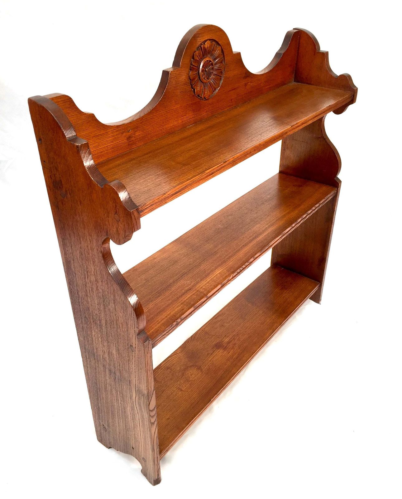 Antique Wooden Hand Carved Arts & Crafts Tabletop / Wall Shelf With Flower C1930 photo furniture