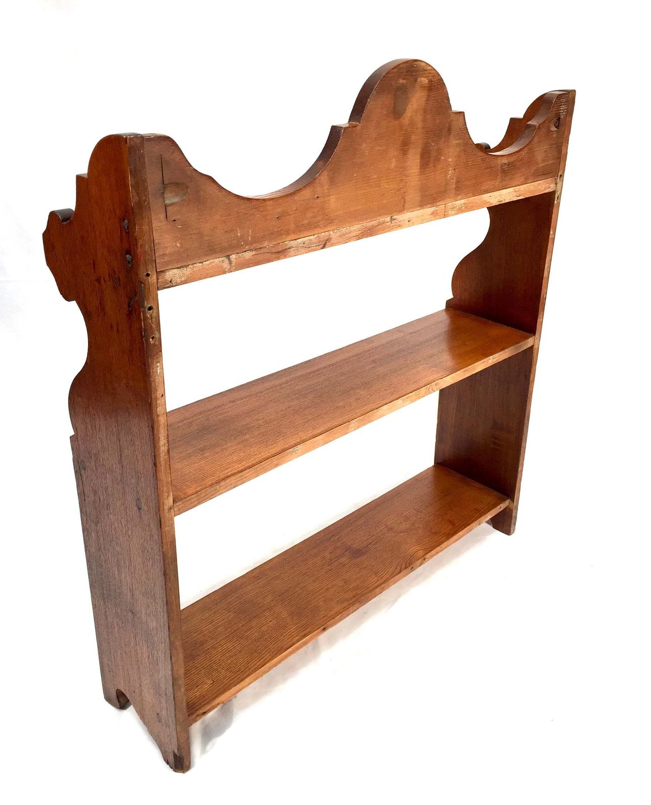 Antique Wooden Hand Carved Arts & Crafts Tabletop / Wall Shelf With Flower C1930 photo vintage