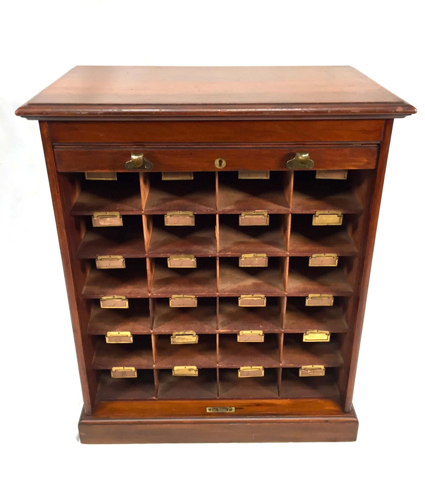 Antique Wood Tambour Fronted Cabinet / Pigeon Hole Stationery Storage Box C.1930 photo 399.0