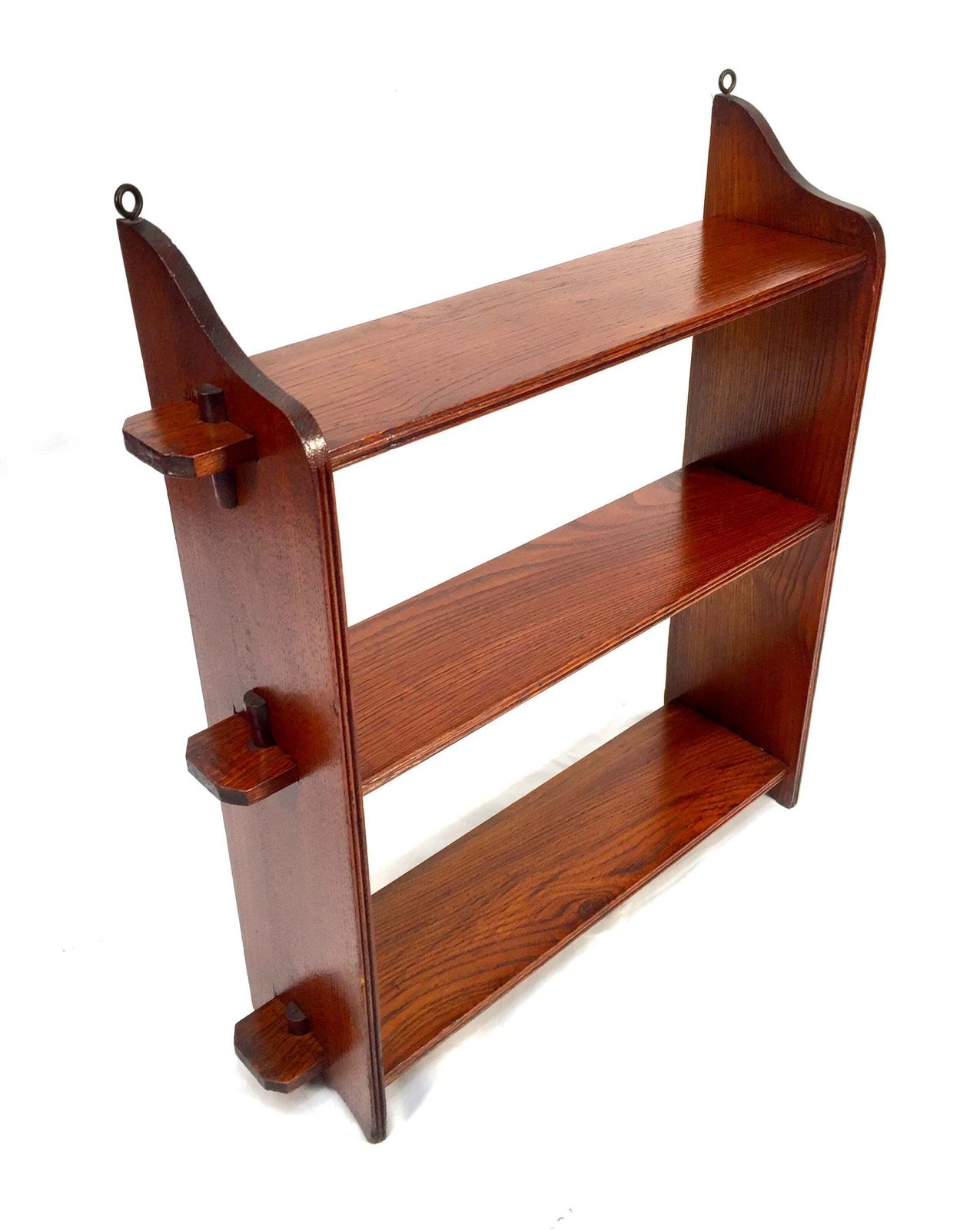 Antique Oak Wooden Arts & Crafts Tabletop / Wall Peg Shelf / Edwardian C.1905