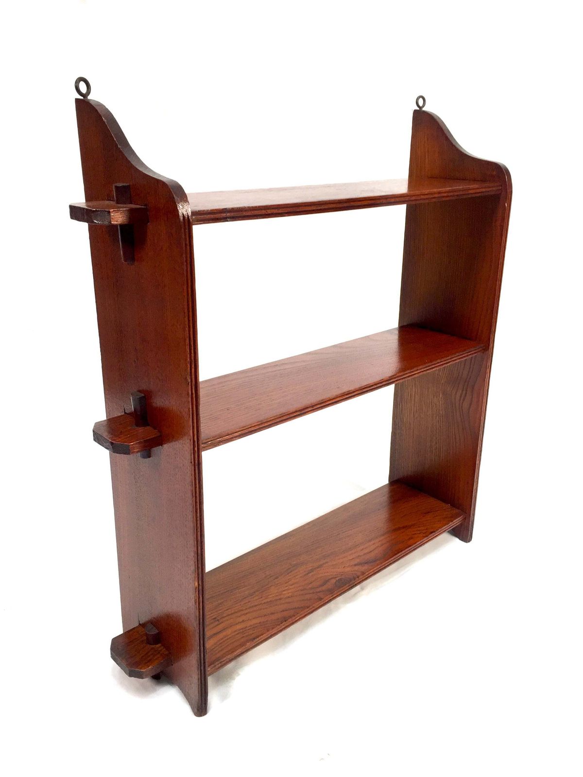 Antique Oak Wooden Arts & Crafts Tabletop / Wall Peg Shelf / Edwardian C.1905 photo furniture