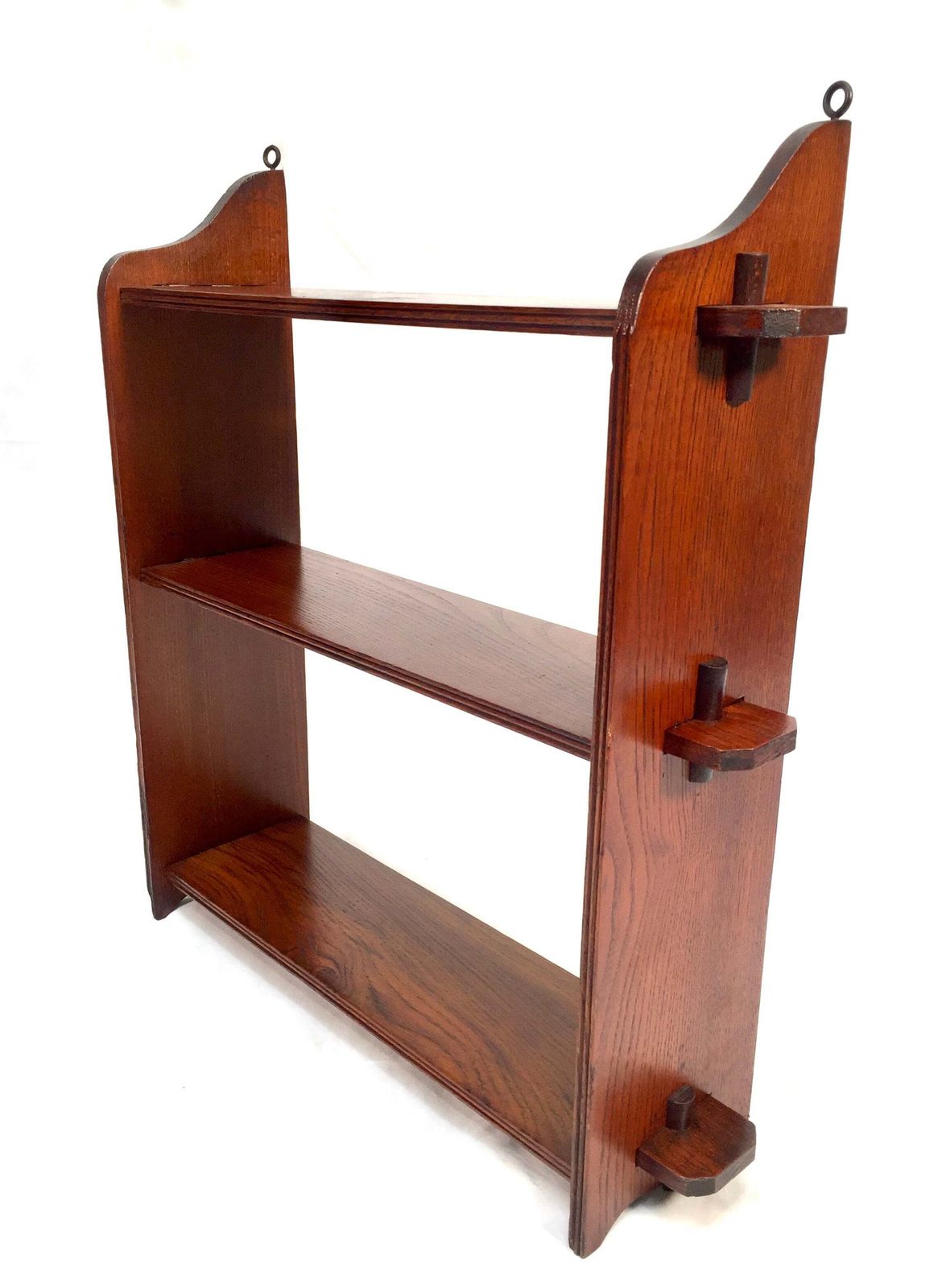 Antique Oak Wooden Arts & Crafts Tabletop / Wall Peg Shelf / Edwardian C.1905 photo Furniture