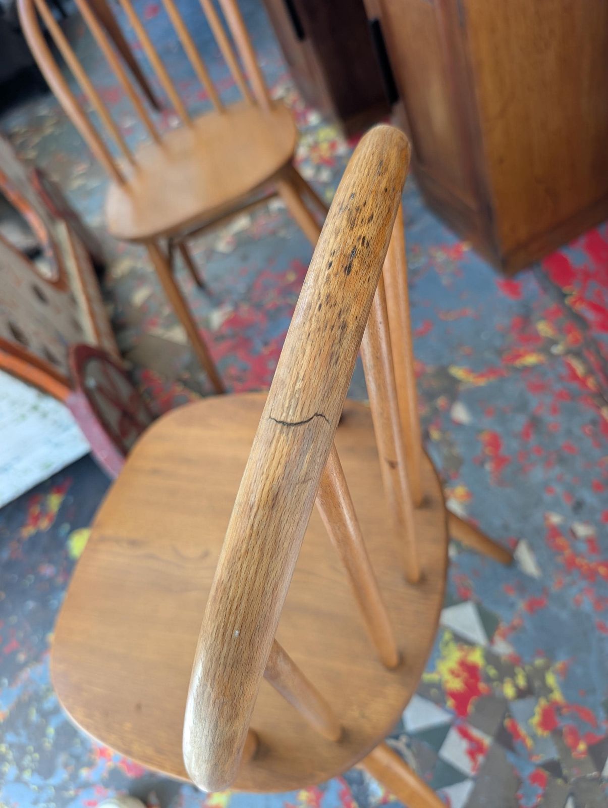 Pair Of 1960s Mid Century Elm & Beech Dining Chairs By Ercol. Vintage/Antique photo vintage