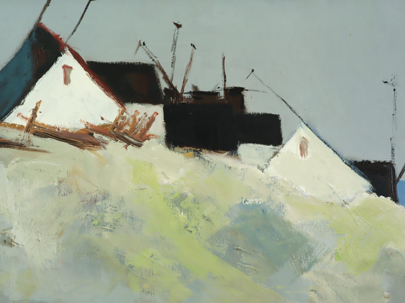 Cliffside Houses, olieverfschilderij photo vintage