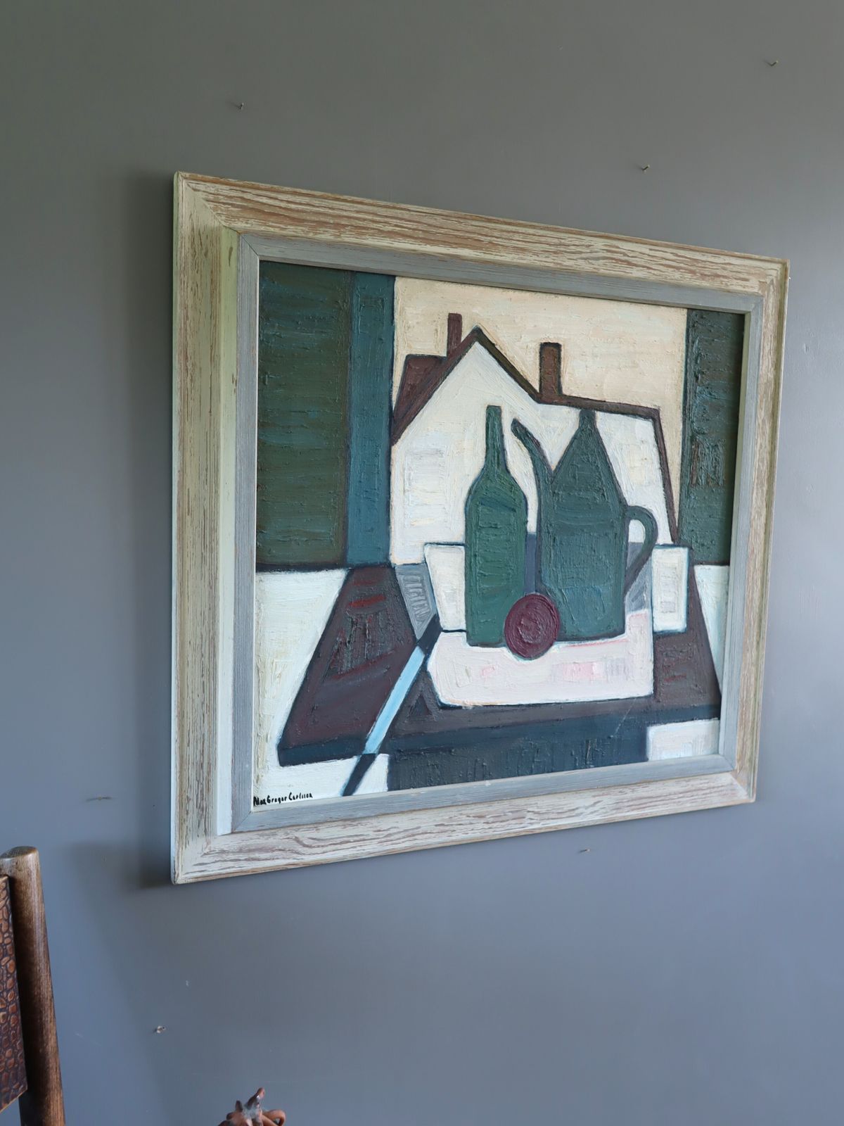 Green Vessels & House Form Oil Painting photo for sale