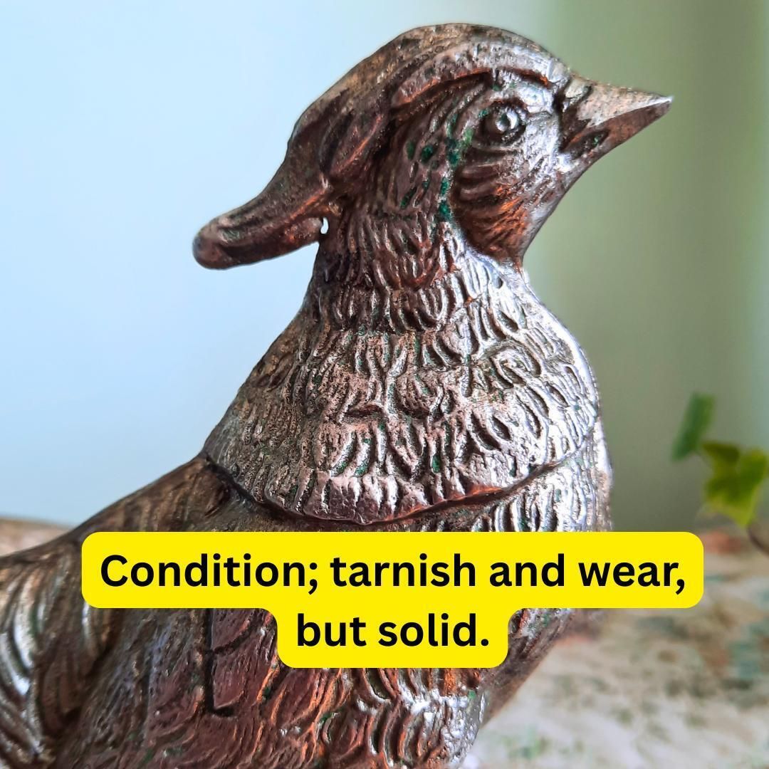 Large Mid Century Italian Silver Tone Pheasants Figures Pair, Italian Retro Home Decor, Metal Birds Figurines photo buy