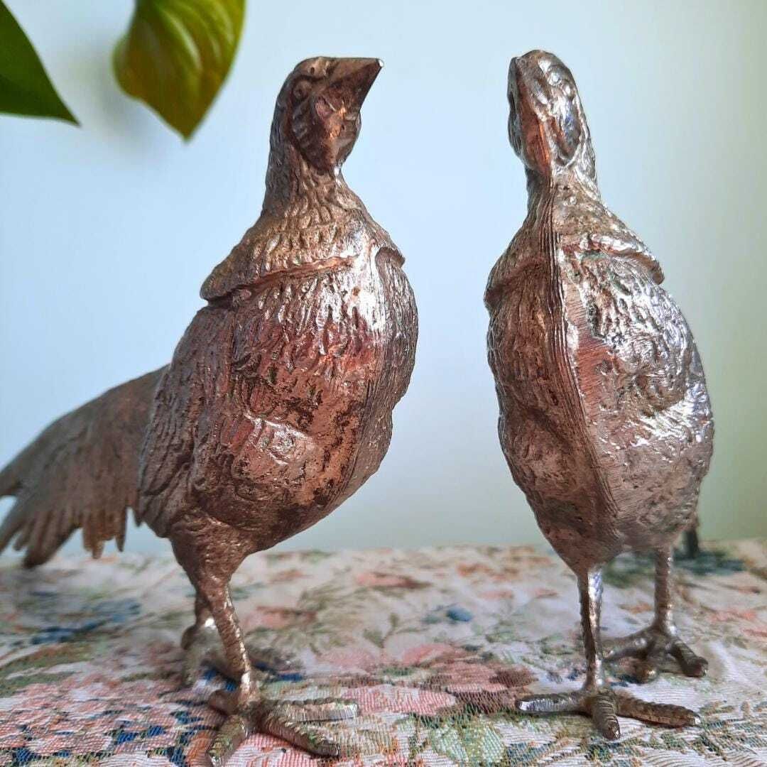 photo furniture Large Mid Century Italian Silver Tone Pheasants Figures Pair, Italian Retro Home Decor, Metal Birds Figurines