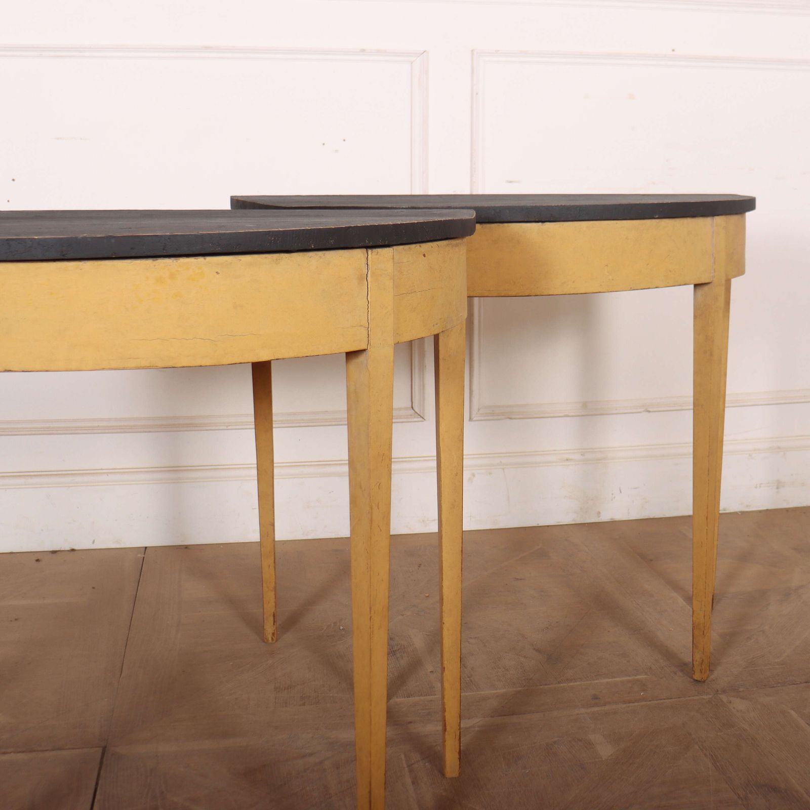 Small Pair Of Painted Demi Lune Console Tables photo for sale