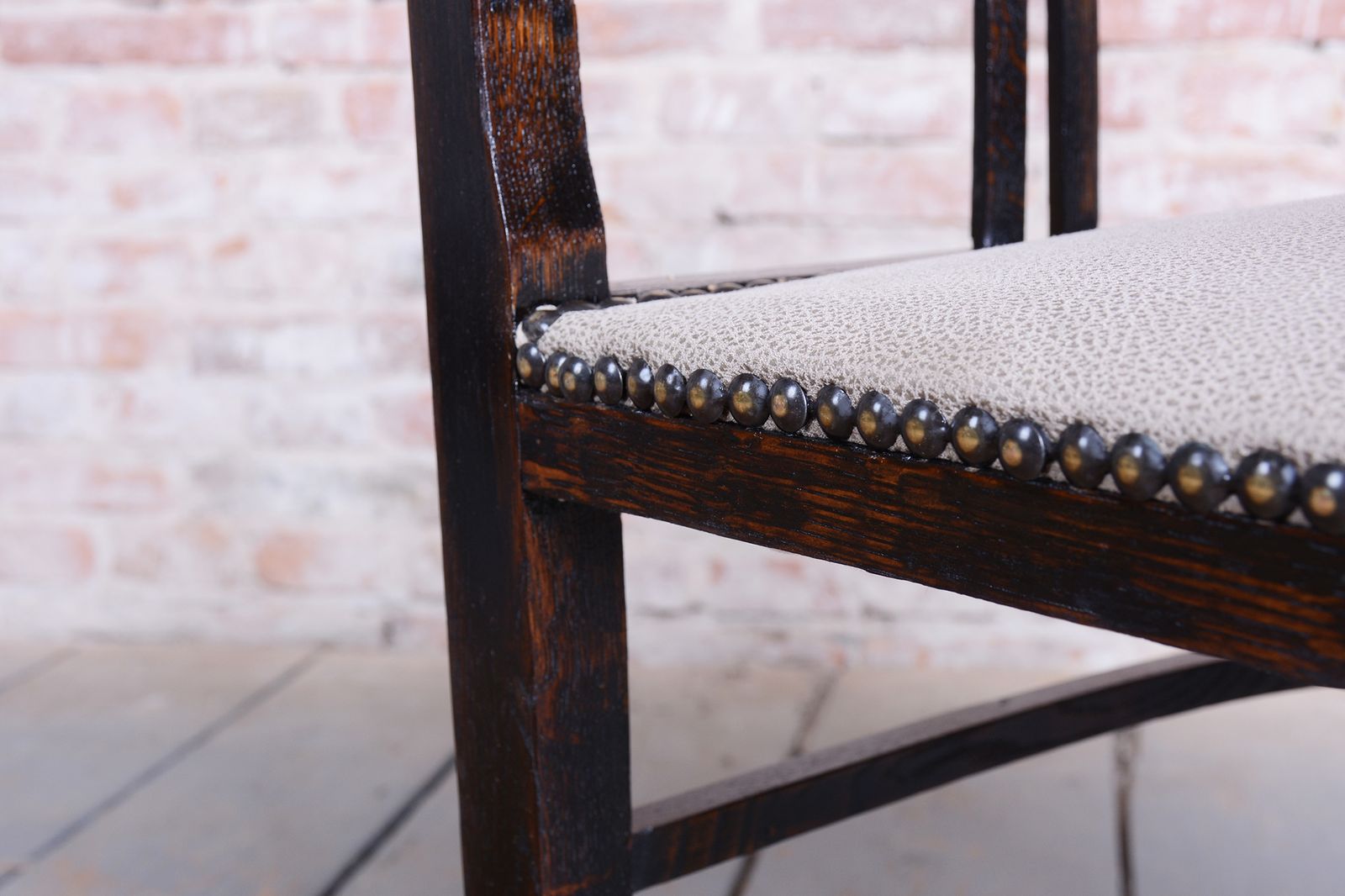 photo furniture Restored Art Deco Armchair, Oak, Repolished, Reupholstred, Czech, 1920s