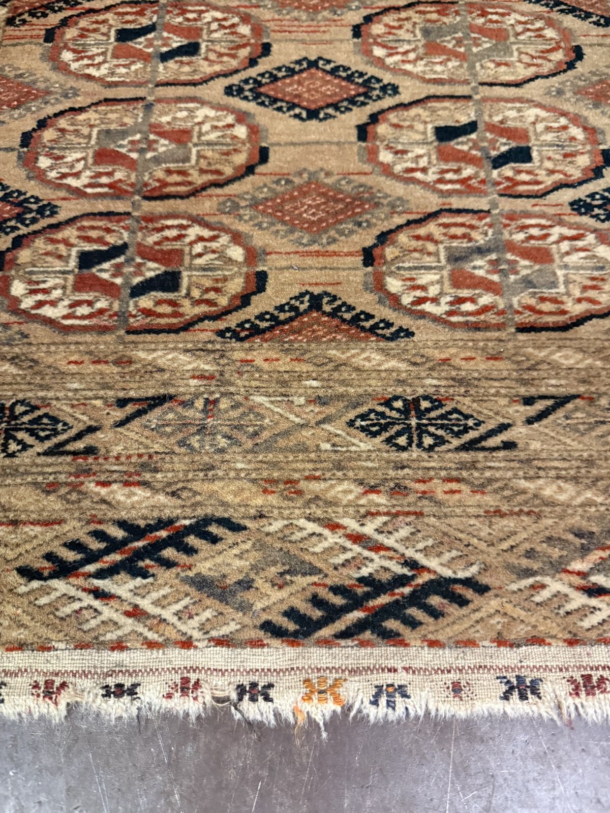 Mid Century Hand Knotted Afghan Bokhara Rug, Muted Earth Tones, photo 325.0