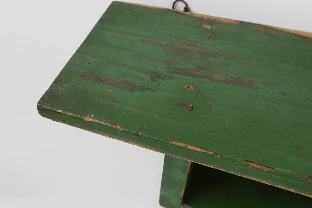Small Rustic Green Wooden Wall Unit With Shelves, France, 1880s photo buy