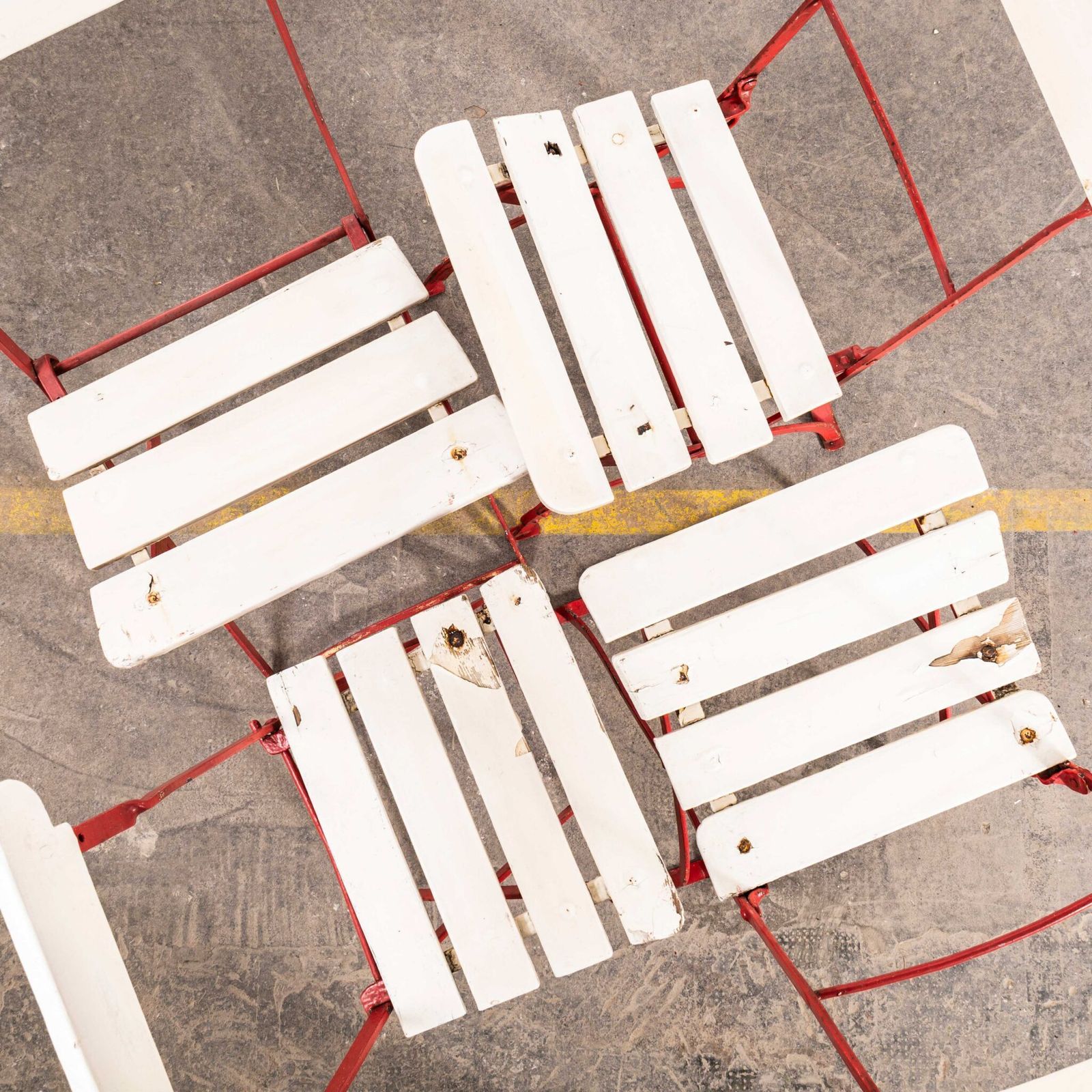 1950’s Slatted Red And White French Outdoor Folding Chairs photo 102.0