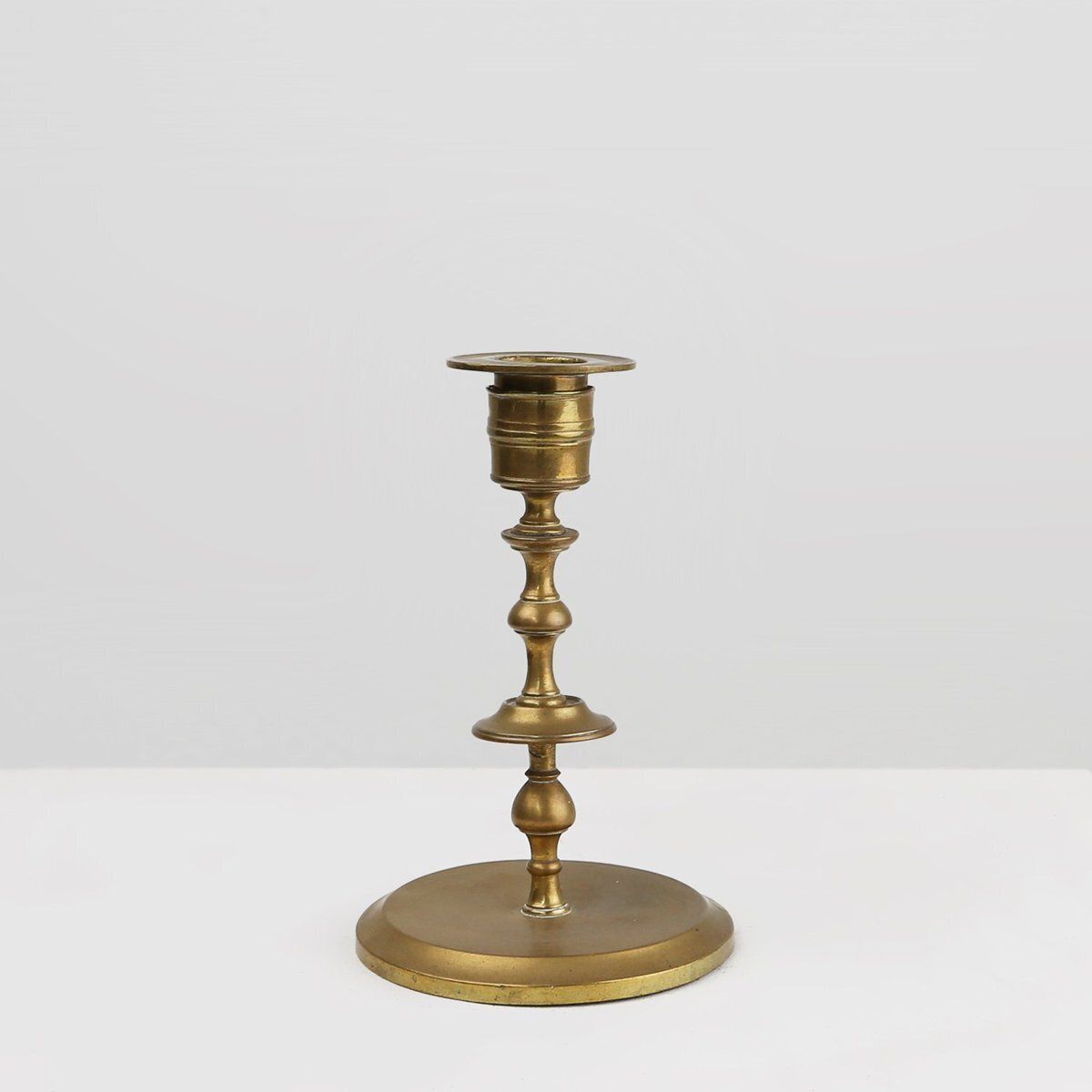 Antique Flemish Copper Disc Candlestick, 15th Century