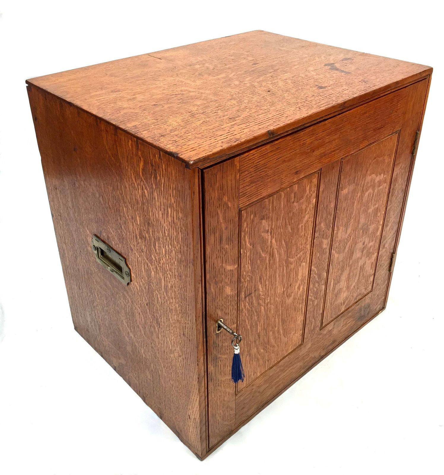 photo vintage Antique Large Oak Desktop Wooden Stationery Cabinet Storage Box With Key C.1920
