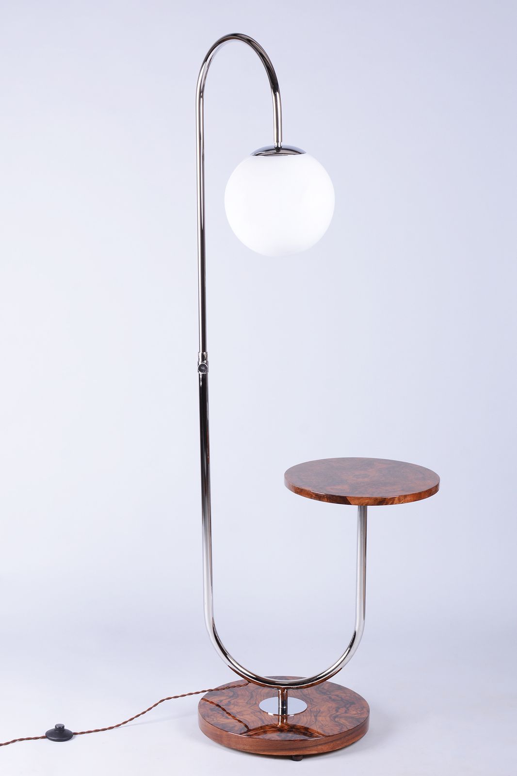 Restored Art Deco Floor Lamp, By J. Halabala For Up Závody, Walnut, Czech, 1930s