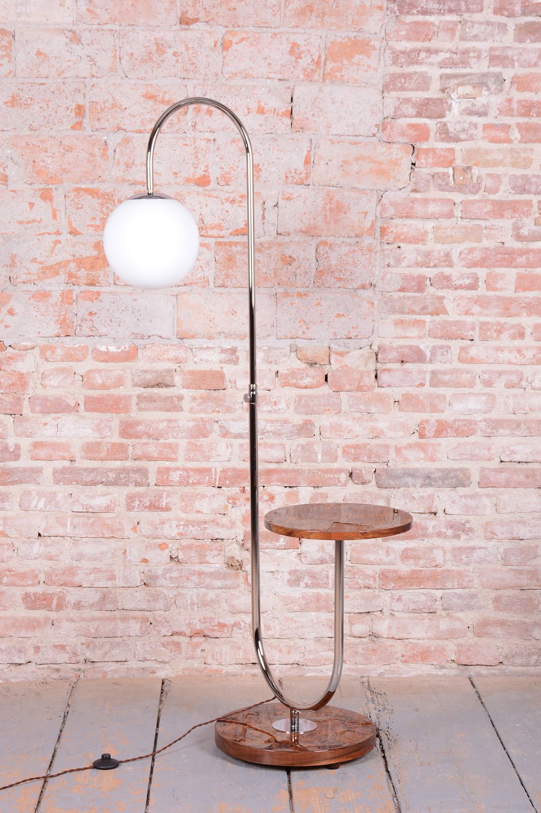 Restored Art Deco Floor Lamp, By J. Halabala For Up Závody, Walnut, Czech, 1930s photo for sale