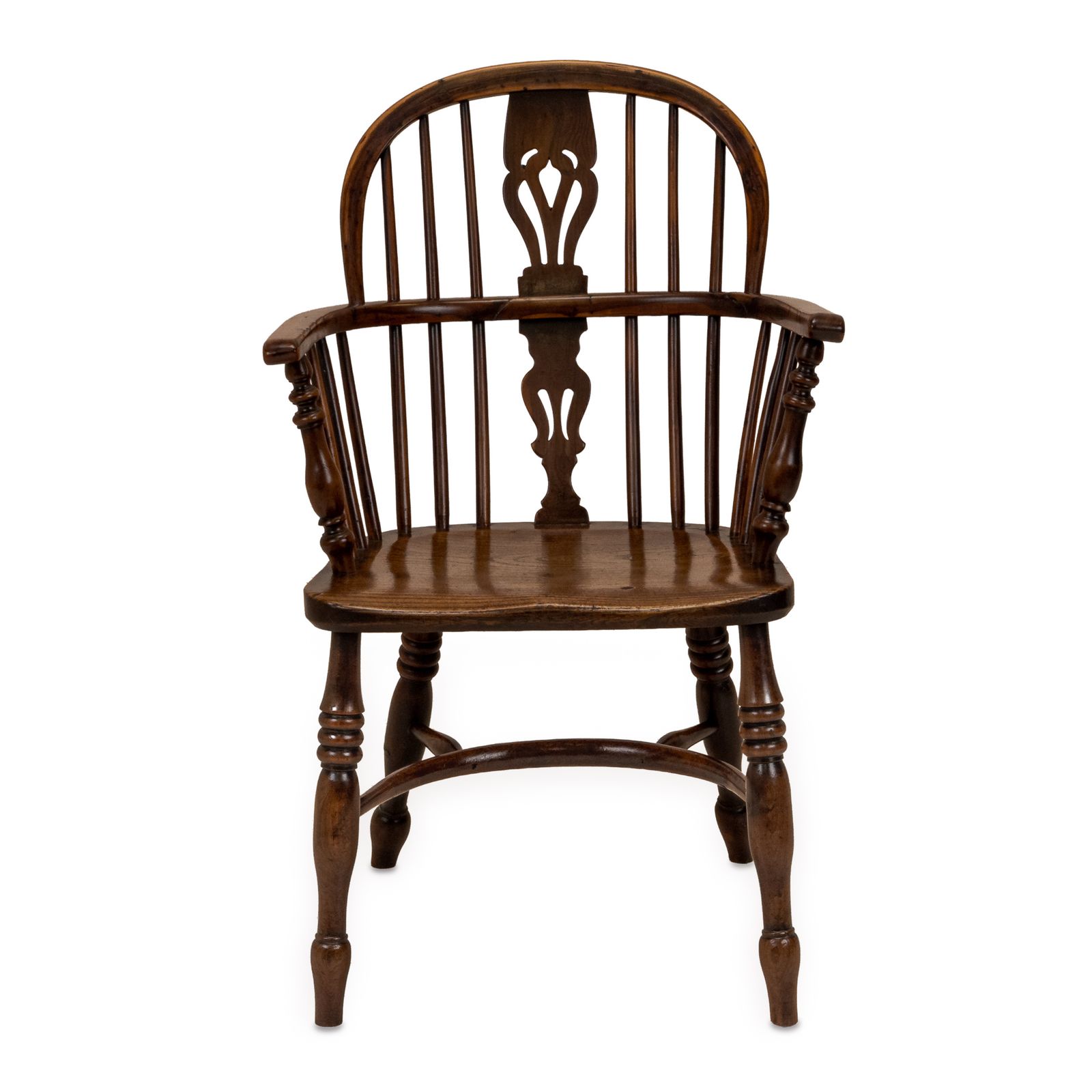 photo furniture Matched Set Of Six Early 19th Century English Yew & Elm Windsor Armchairs With Crinoline Stretchers, C.1820–1840