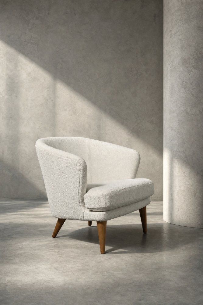 Mid-Century Scandinavisch Modern Eiken en Stoffen Fauteuil met Ronde Rugleuning, jaren 1960 photo Meubels
