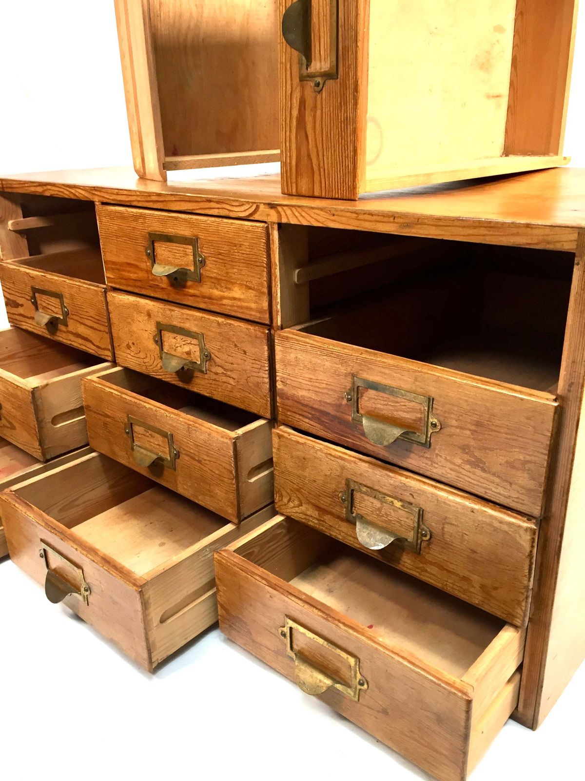 Antique Wooden Large Tabletop Filing Cabinet Drawers / Storage Box 20th Century photo vinterior