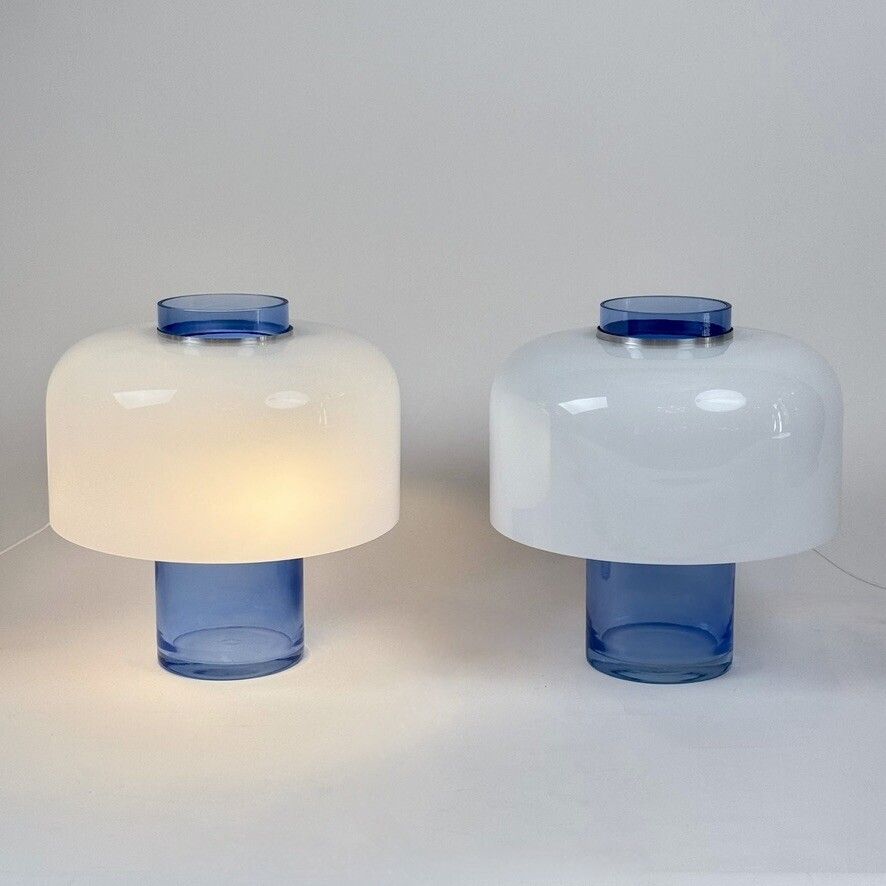 Pair Of Blu & White Lt226 Table Lamps By Carlo Nason For Av Mazzega